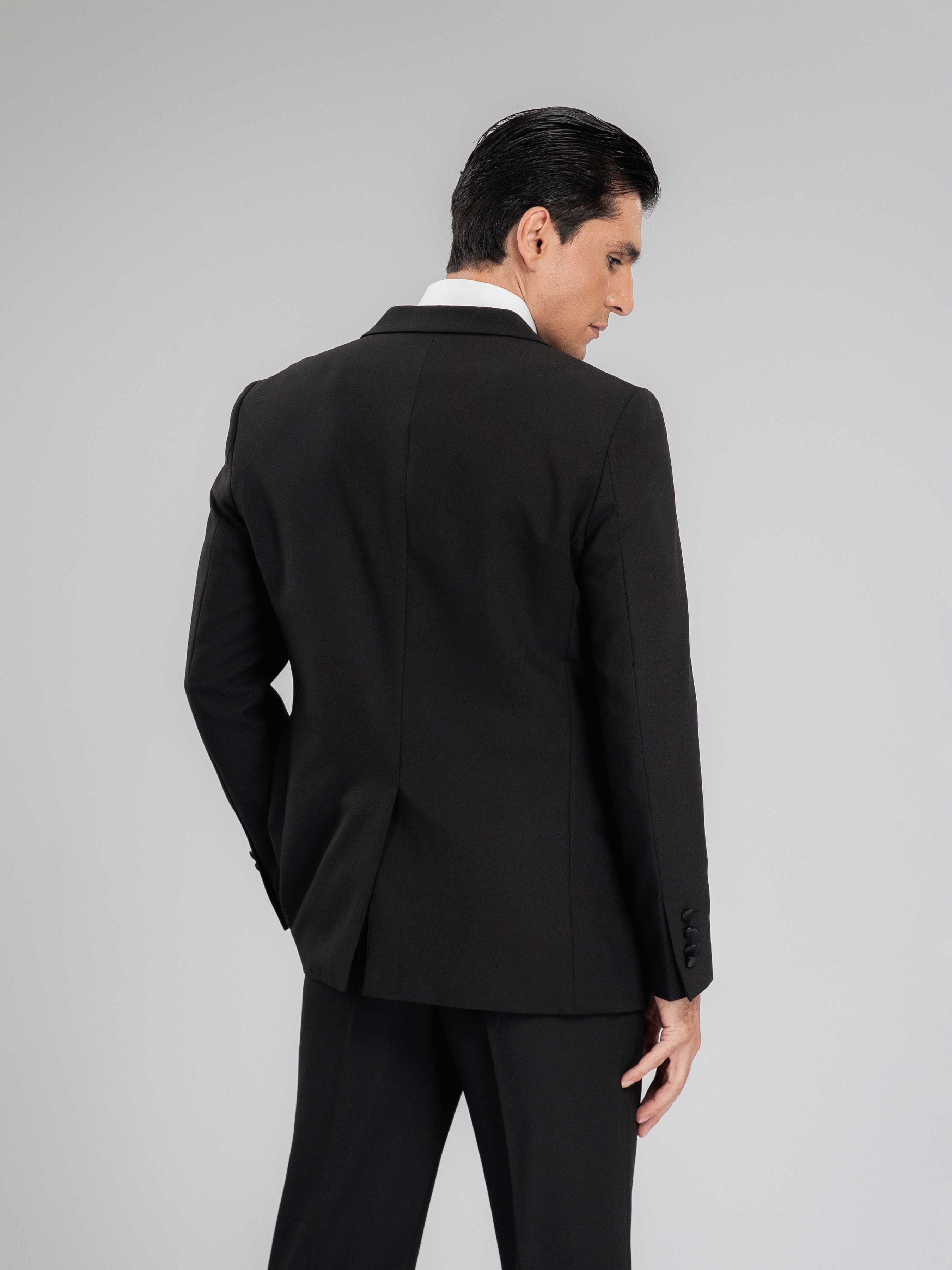 Single Breasted Tuxedo Blazer - Black Charcoal (Peak Satin Lapel)