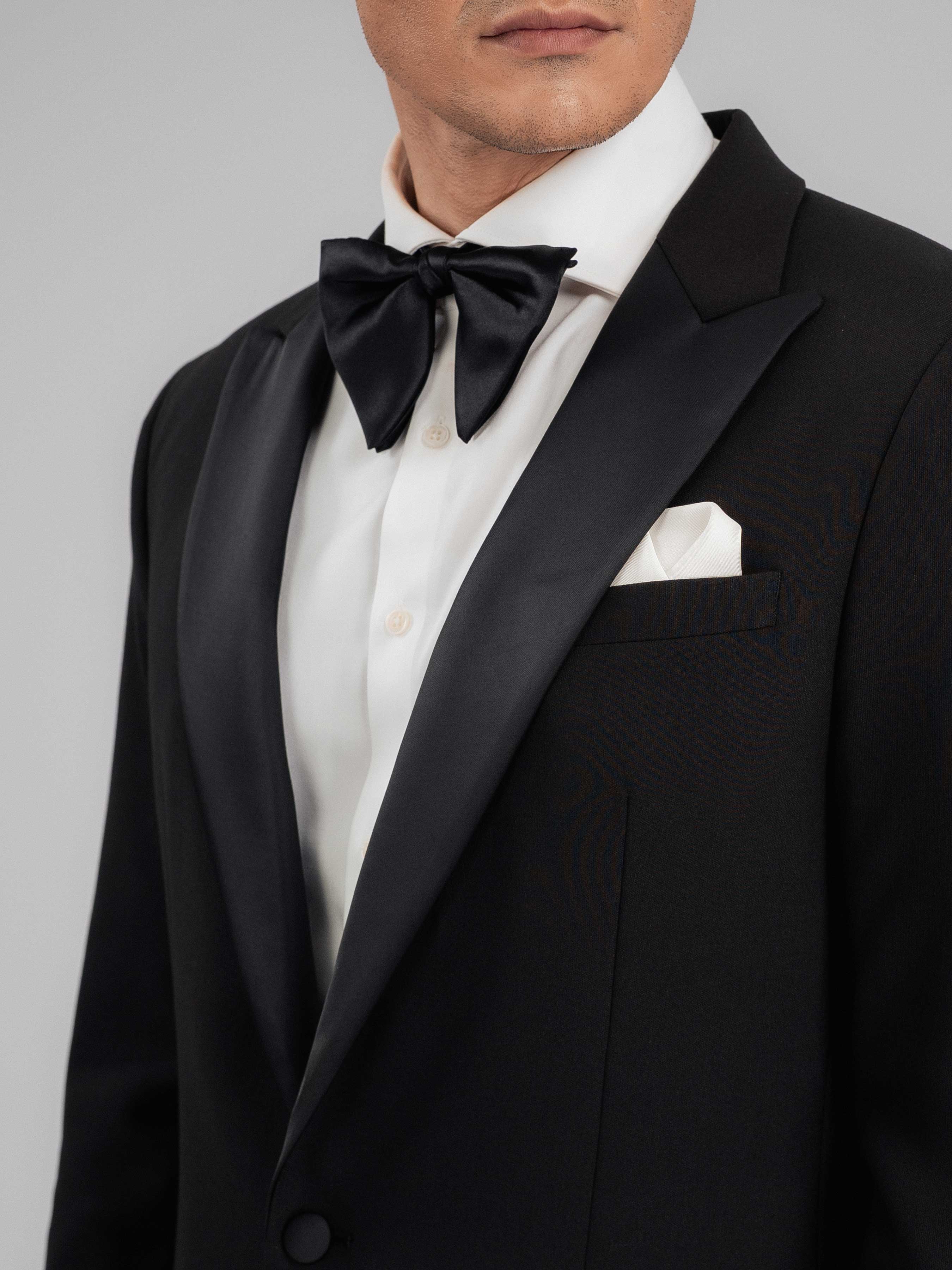 Single Breasted Tuxedo Blazer - Black Charcoal (Peak Satin Lapel)