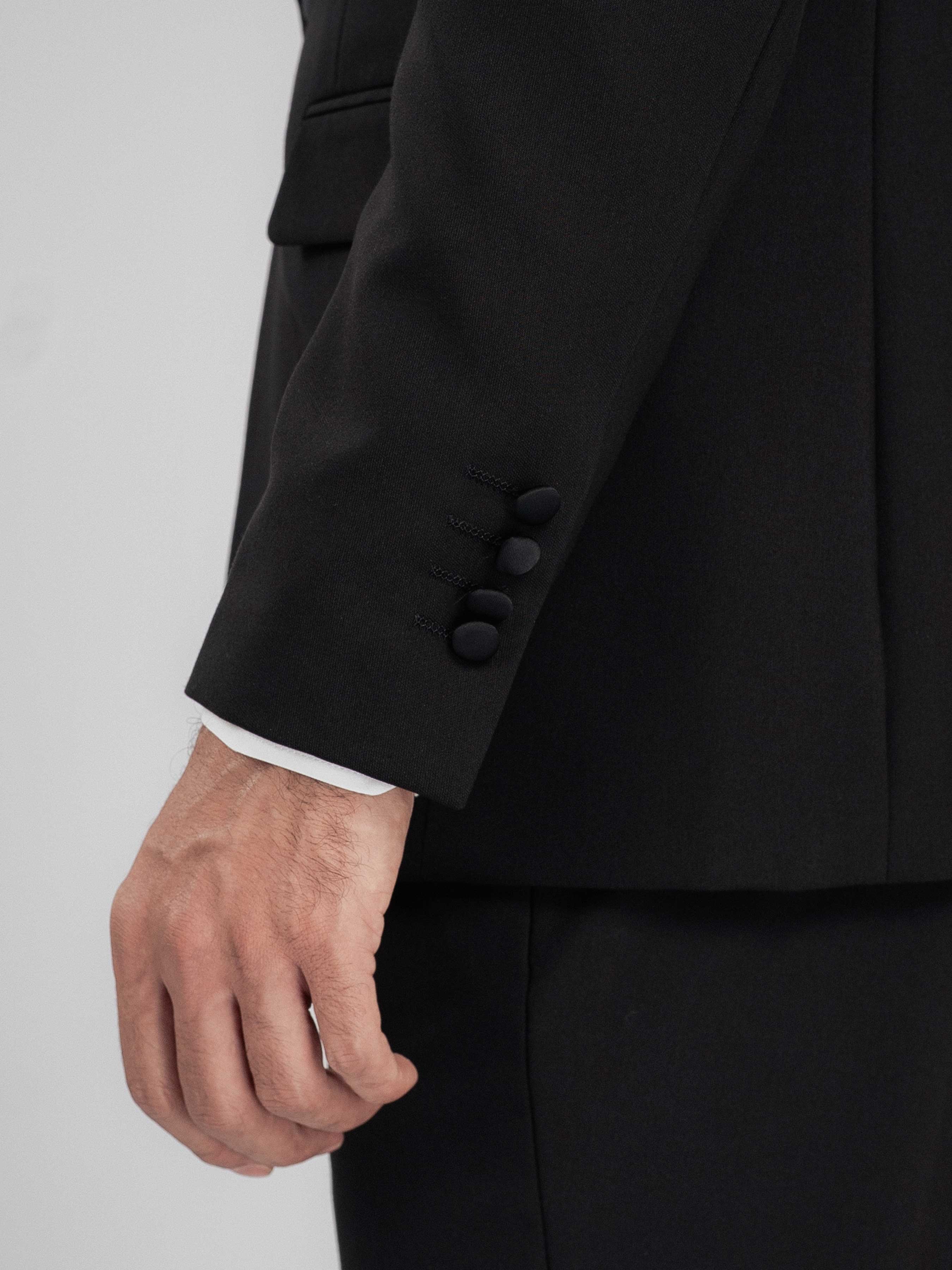 Single Breasted Tuxedo Blazer - Black Charcoal (Peak Satin Lapel)
