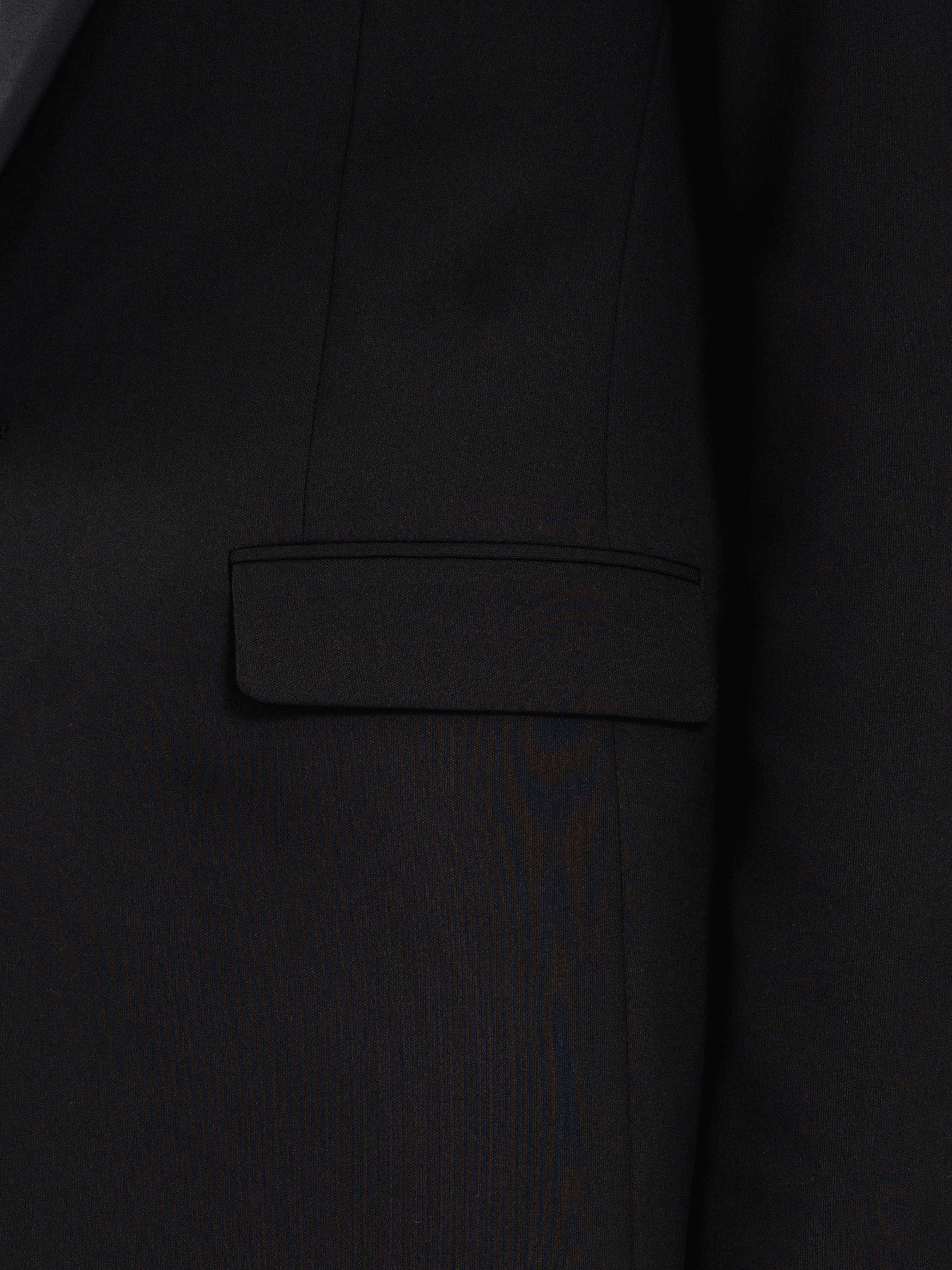 Single Breasted Tuxedo Blazer - Black Charcoal (Peak Satin Lapel)
