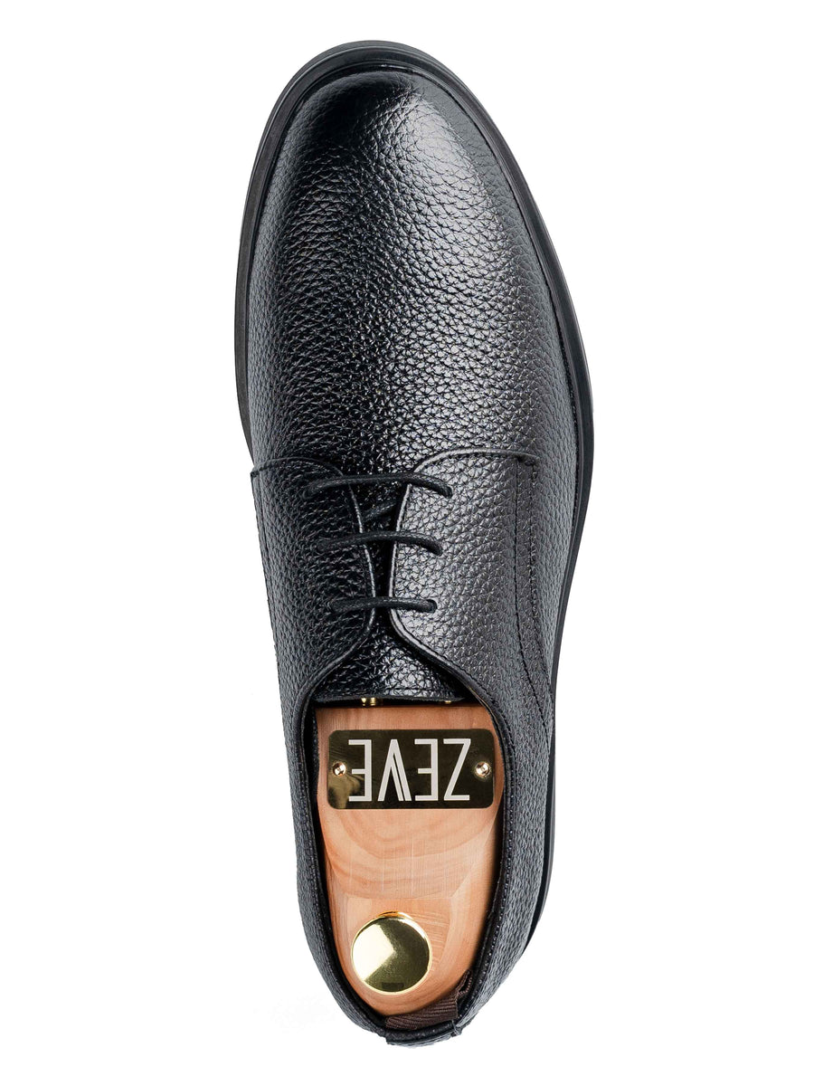 SingleDerbyLaceUpBlackPebbleGrainLeatherRuggedSole - Zeve