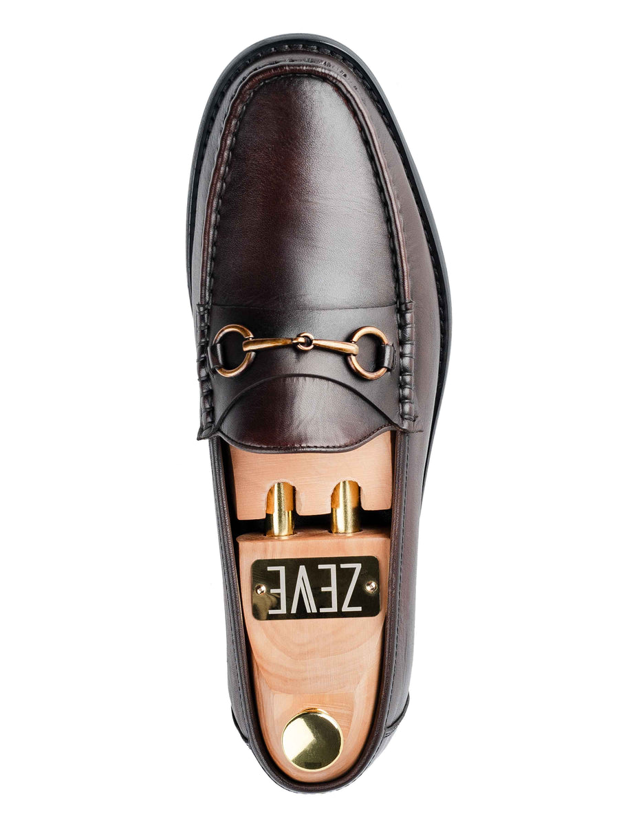 SingleHorsebitMoccasinLoaferDarkBrownHandPaintedPatina - Zeve