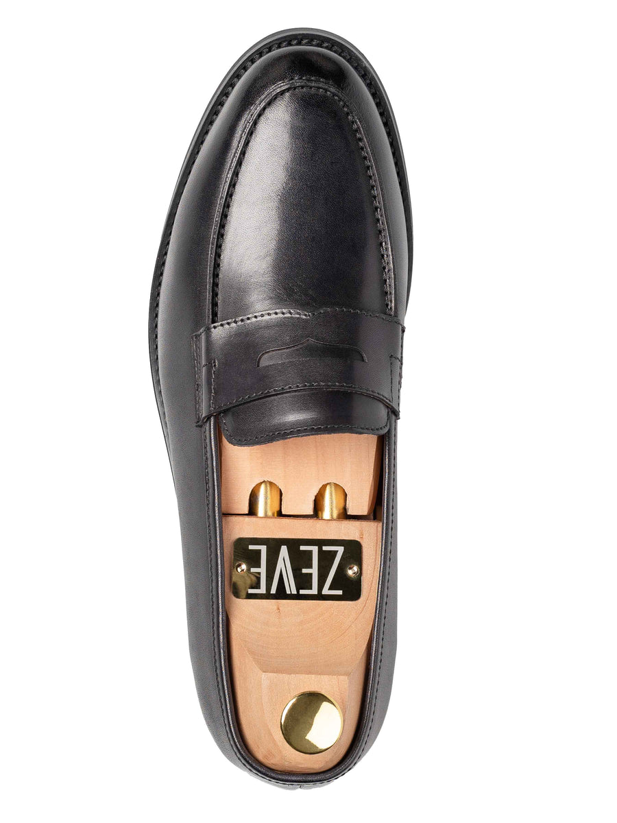 SinglePennyLoaferBlackGrey_HandPaintedPatina - Zeve