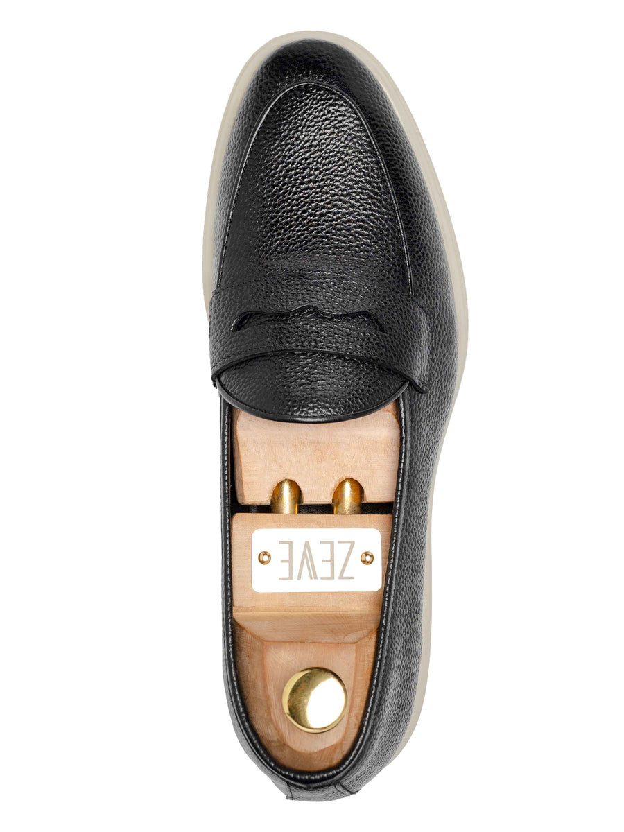 SinglePietroBelgianLoaferBlackPebbleGrainLeather_SoflexSole - Zeve