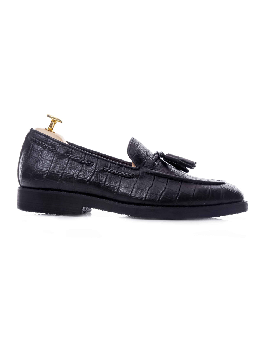 TasselLoaferBlackCrocoLeather_CrepeSole_1 - Zeve