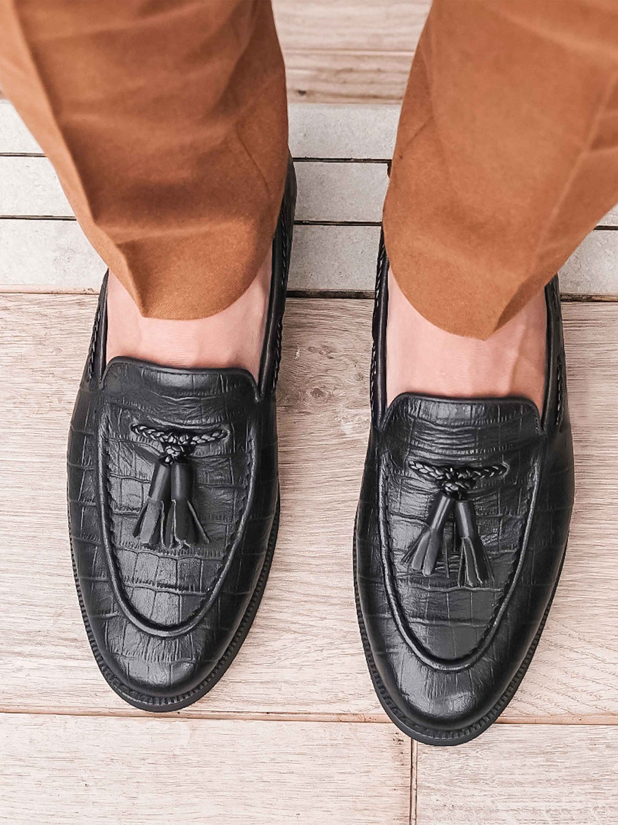 TasselLoaferBlackCrocoLeather_CrepeSole_8 - Zeve