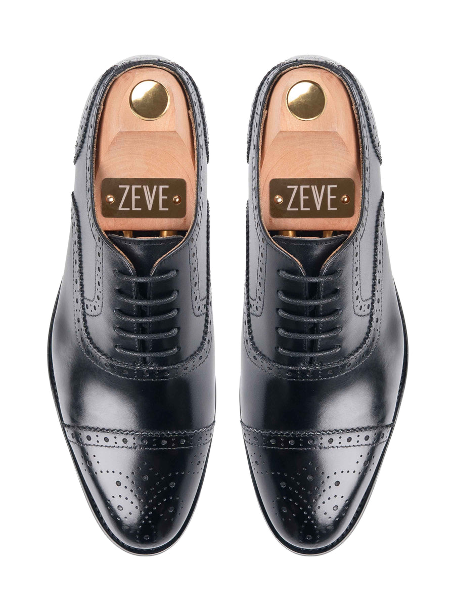 Top-Black-Semi-Brogue-Lace-Up-Oxford-Cap-Toe-Wide - Zeve