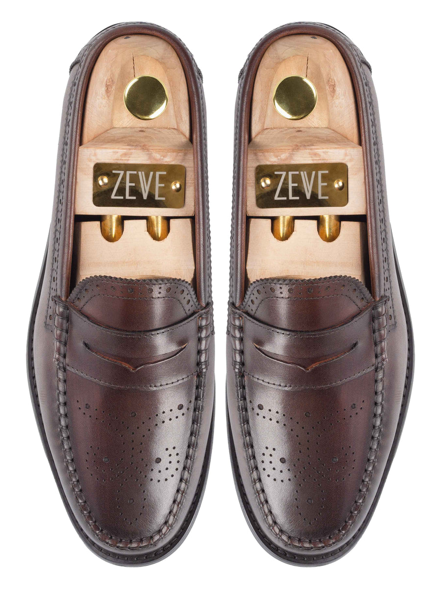 Top-Brogue-Penny-Loafer-Coffee - Zeve