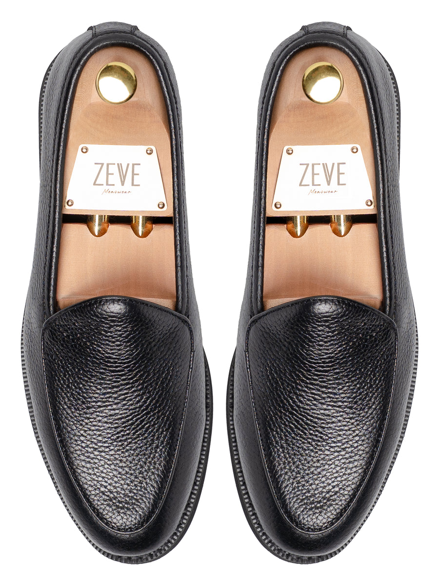 TopBelgianLoaferBlackPebbleGrainLeather - Zeve
