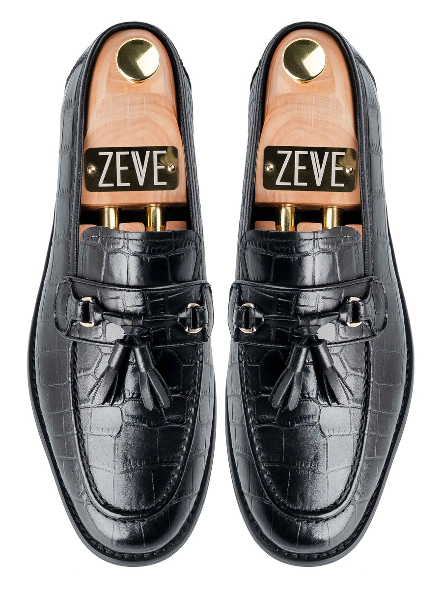TopDarioTasselLoaferBlackCrocoPolishedLeather - Zeve