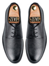 TopDerbyLaceUpBlackPebbleGrainLeatherRuggedSole - Zeve