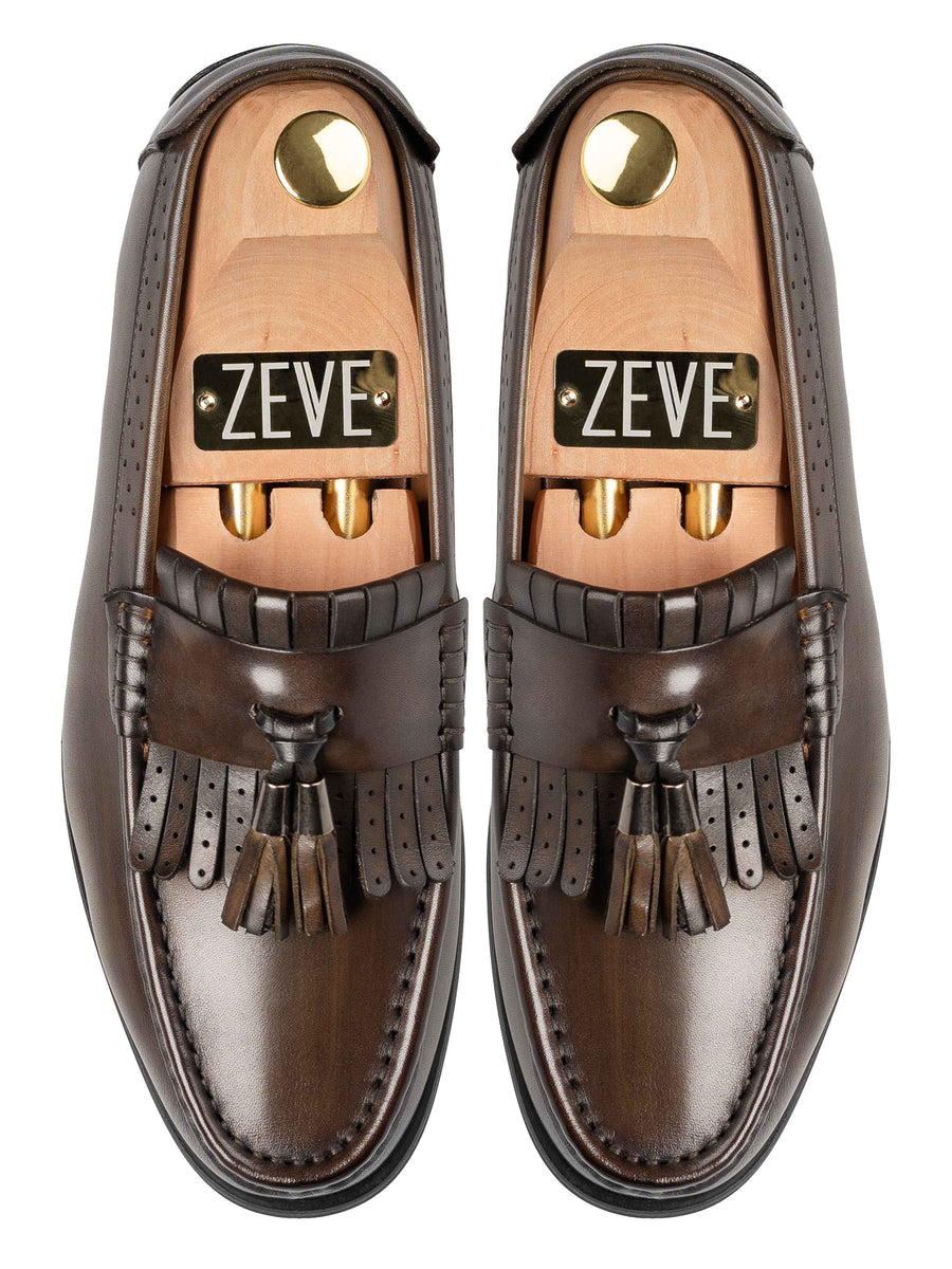TopFringeClassicLoaferCognacTanwithTassel_HandPaintedPatina - Zeve