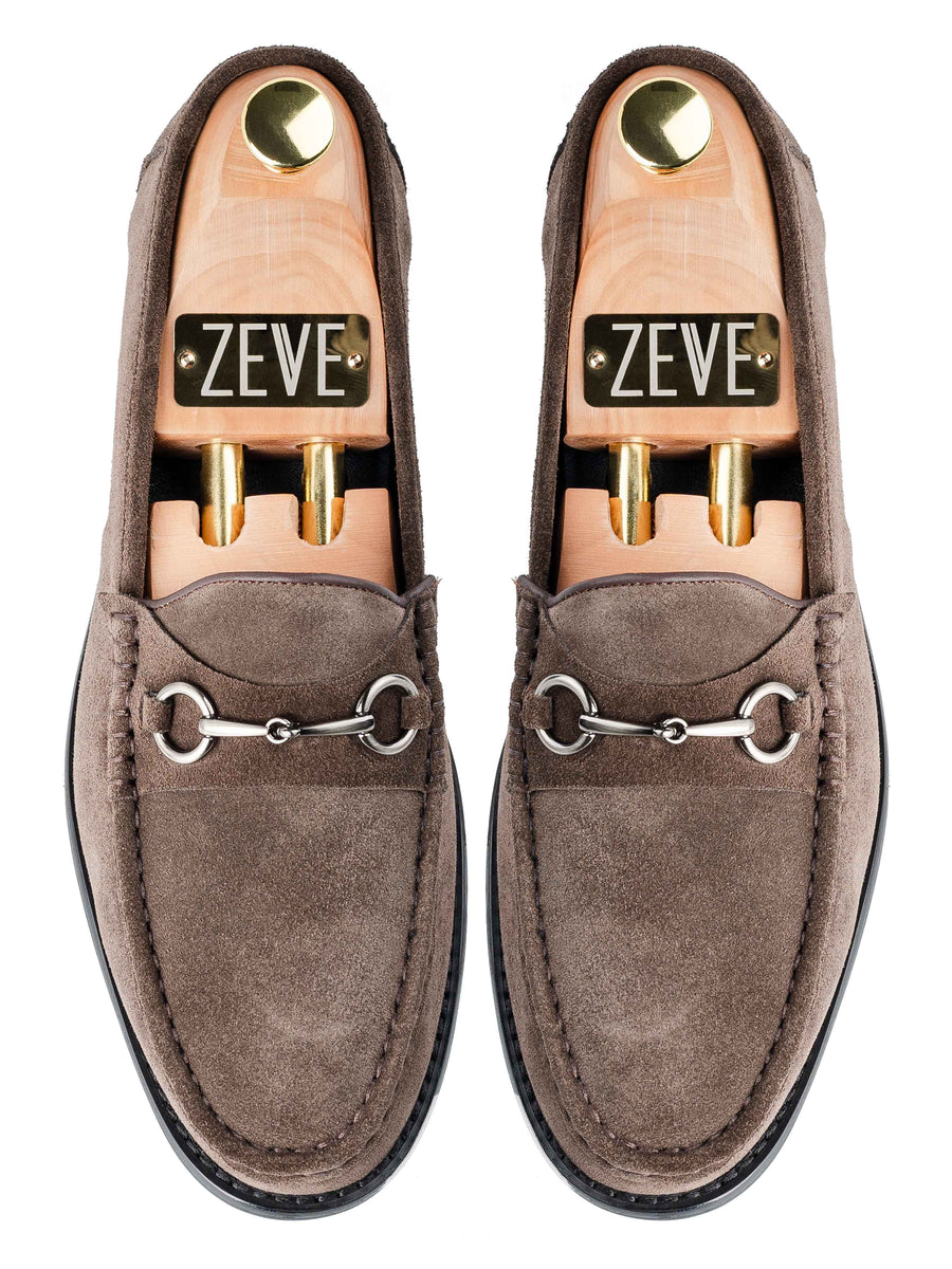 TopHorsebitMoccasinLoaferDarkBrownSuedeLeatherSilverBuckle - Zeve