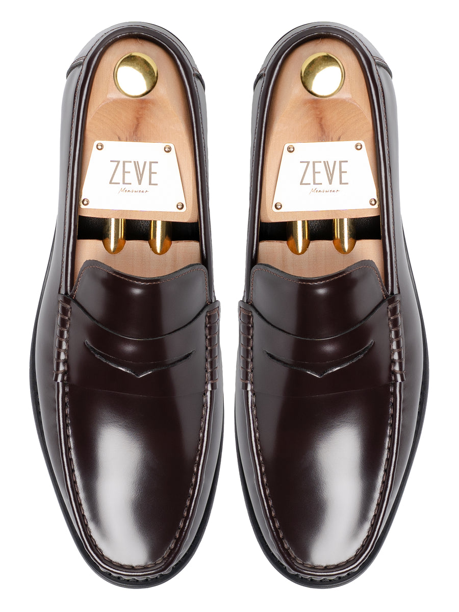 TopMarcoPennyLoaferCoffeeBrownPolishedLeather - Zeve