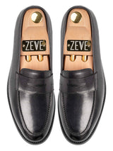TopPennyLoaferBlackGrey_HandPaintedPatina - Zeve