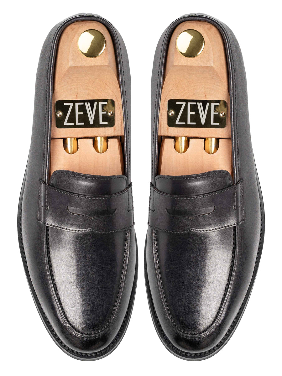 TopPennyLoaferBlackGrey_HandPaintedPatina - Zeve