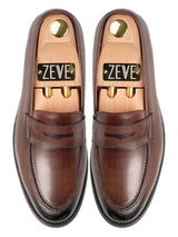 TopPennyLoaferDarkBrown_HandPaintedPatina - Zeve