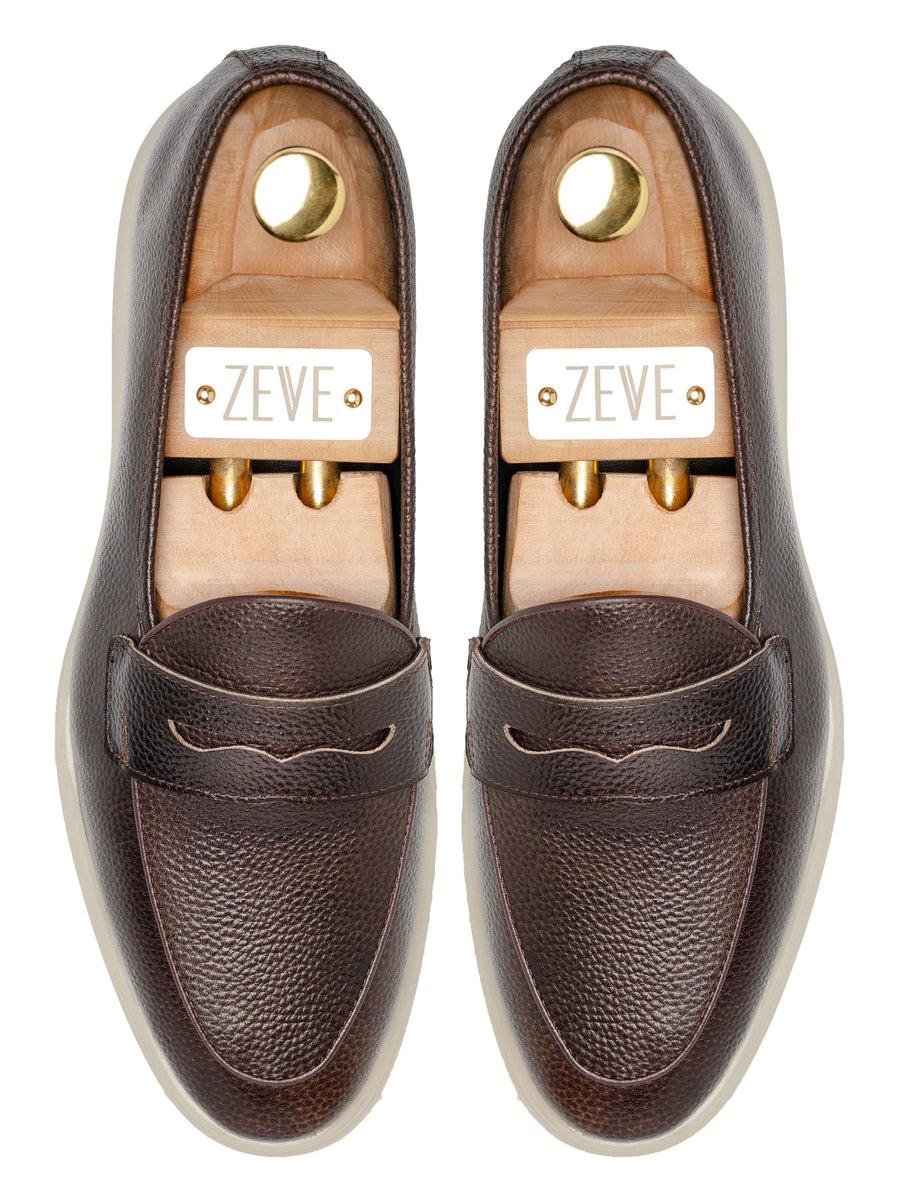 TopPietroBelgianLoaferCoffeePebbleGrainLeather_SoflexSole - Zeve