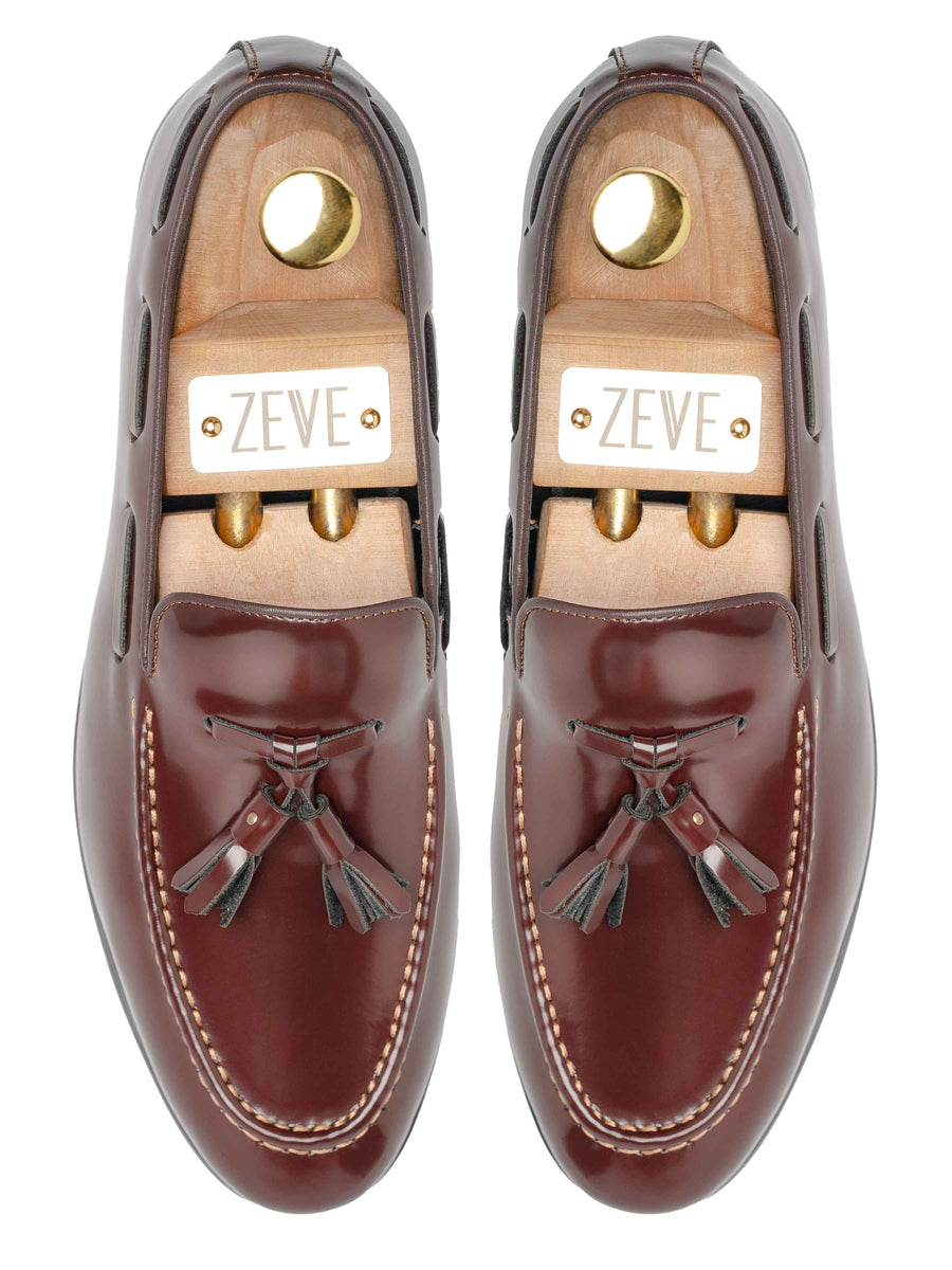 TopTasselLoaferCognacTanPatentLeather - Zeve