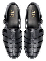 TopVenetoSandalBlackPebbleGrainLeather - Zeve