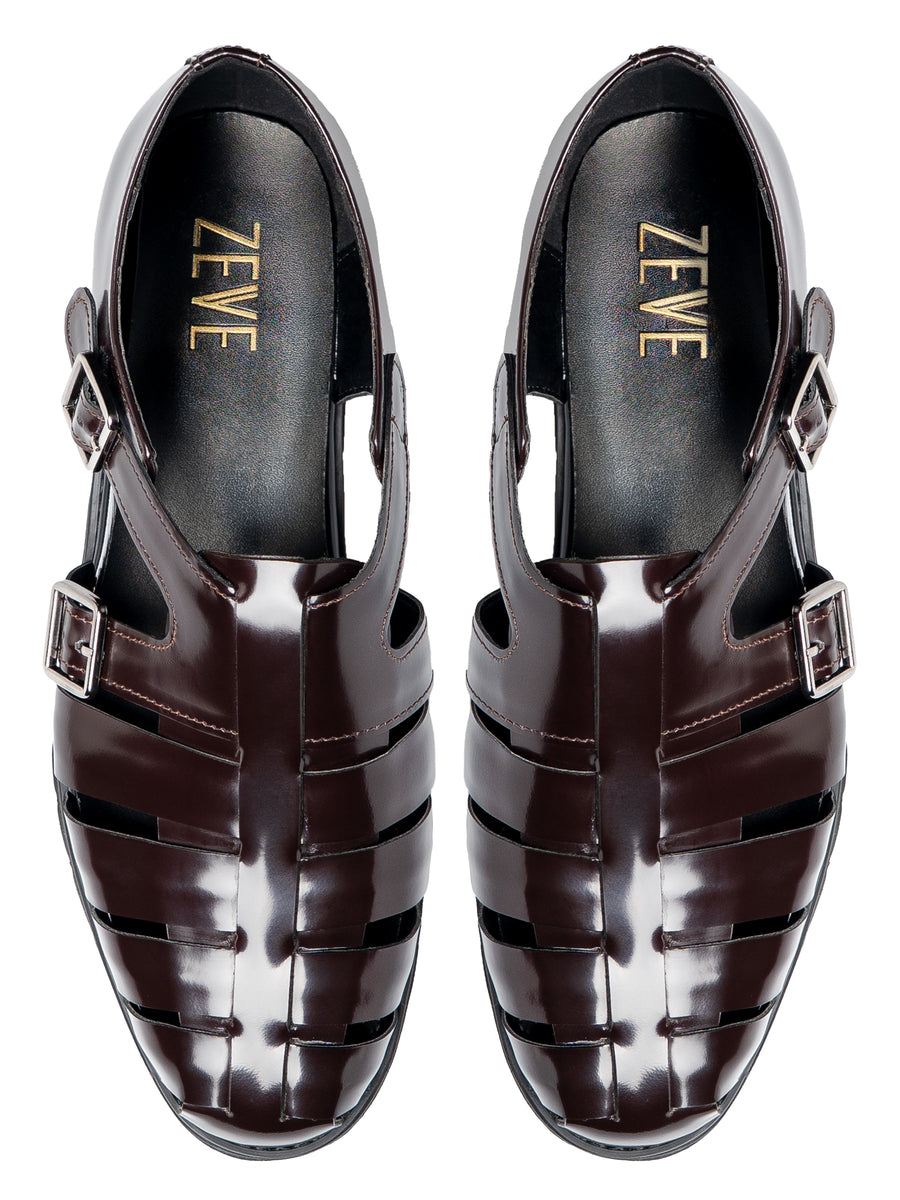 TopVenetoSandalDarkBrownPolishedLeather_EVACombat - Zeve