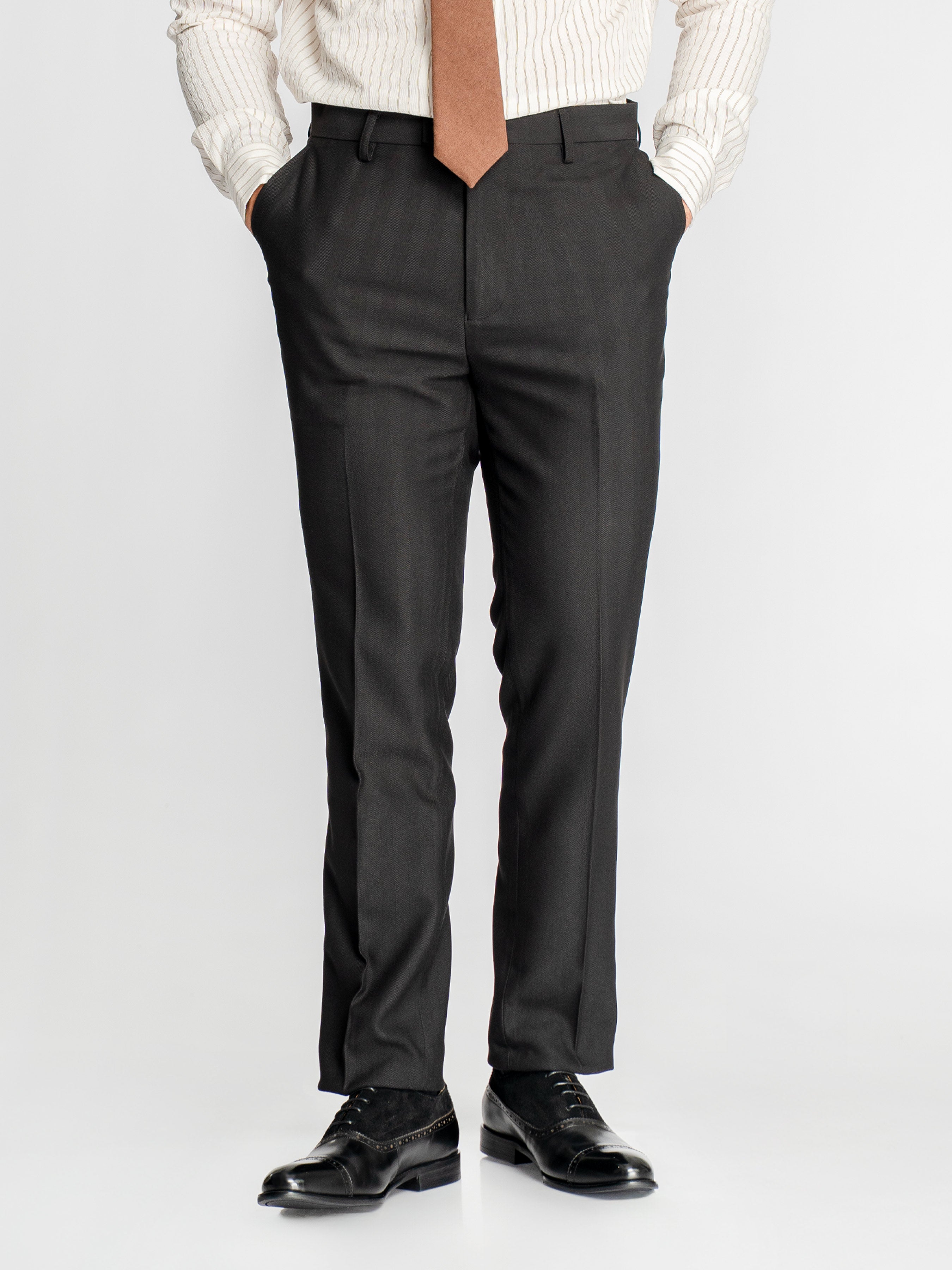 Trousers With Belt Loop - Black Shadow Stripe (Slim Straight)
