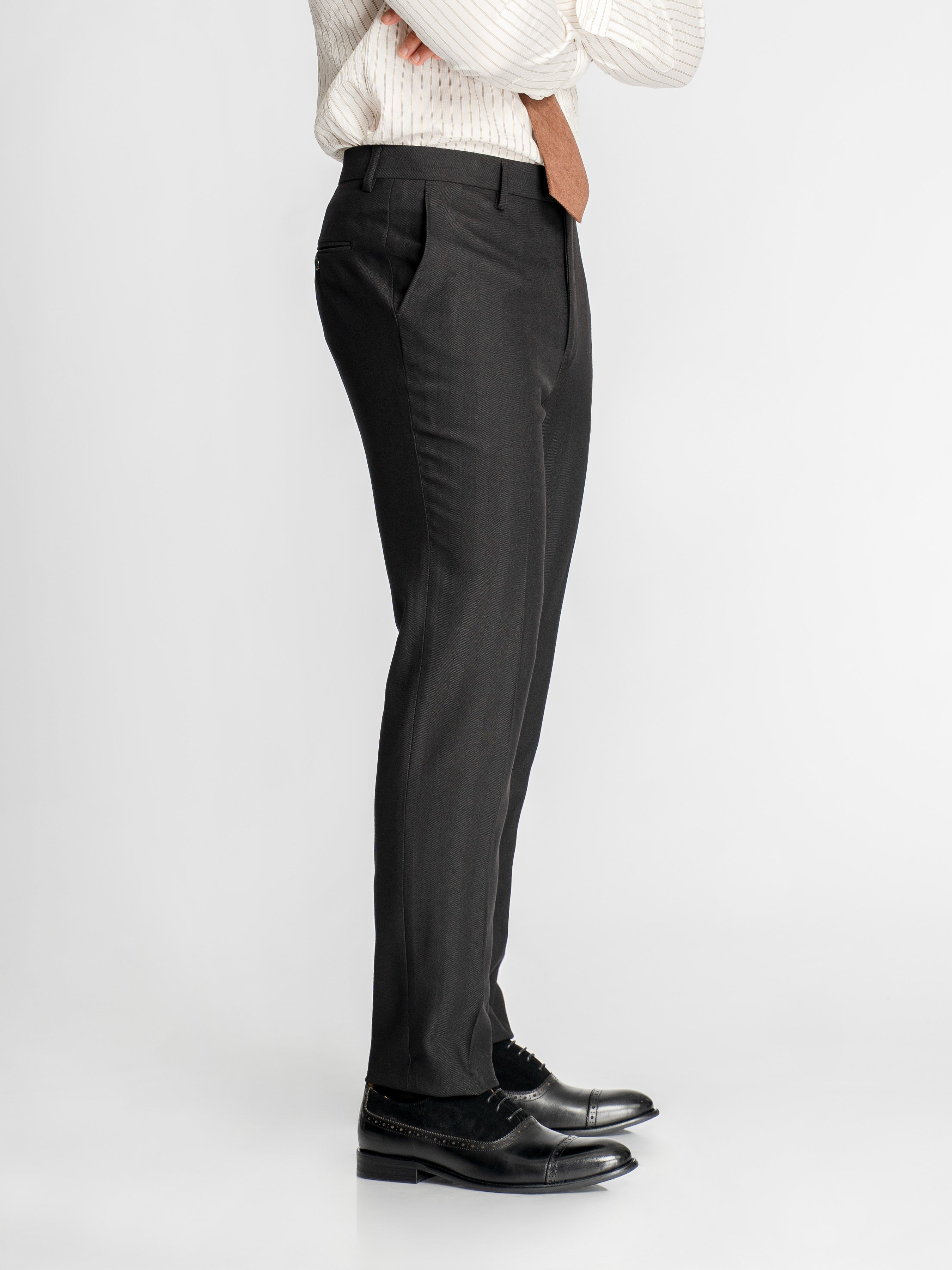 Trousers With Belt Loop - Black Shadow Stripe (Slim Straight)