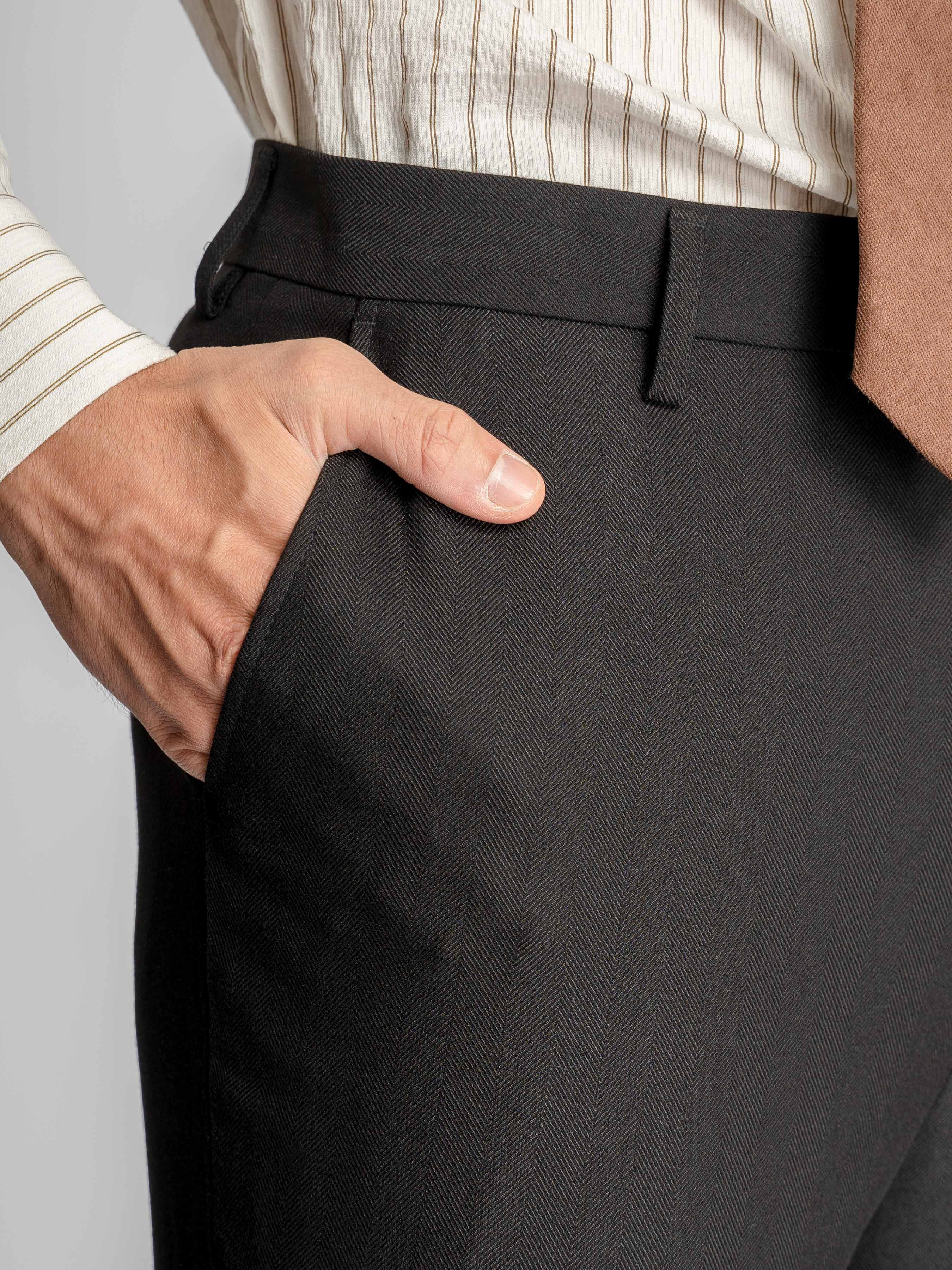 Trousers With Belt Loop - Black Shadow Stripe (Slim Straight)