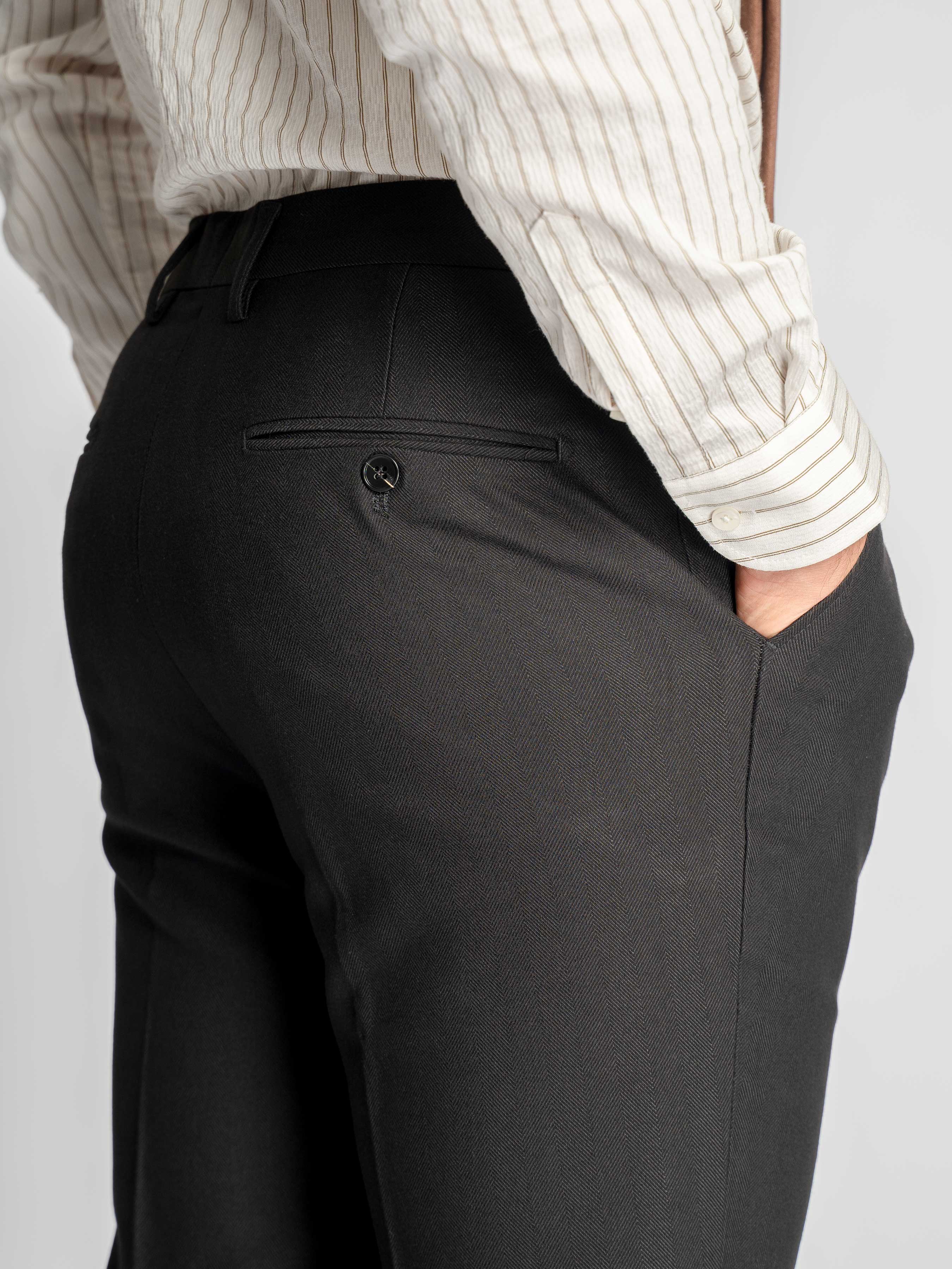 Trousers With Belt Loop - Black Shadow Stripe (Slim Straight)
