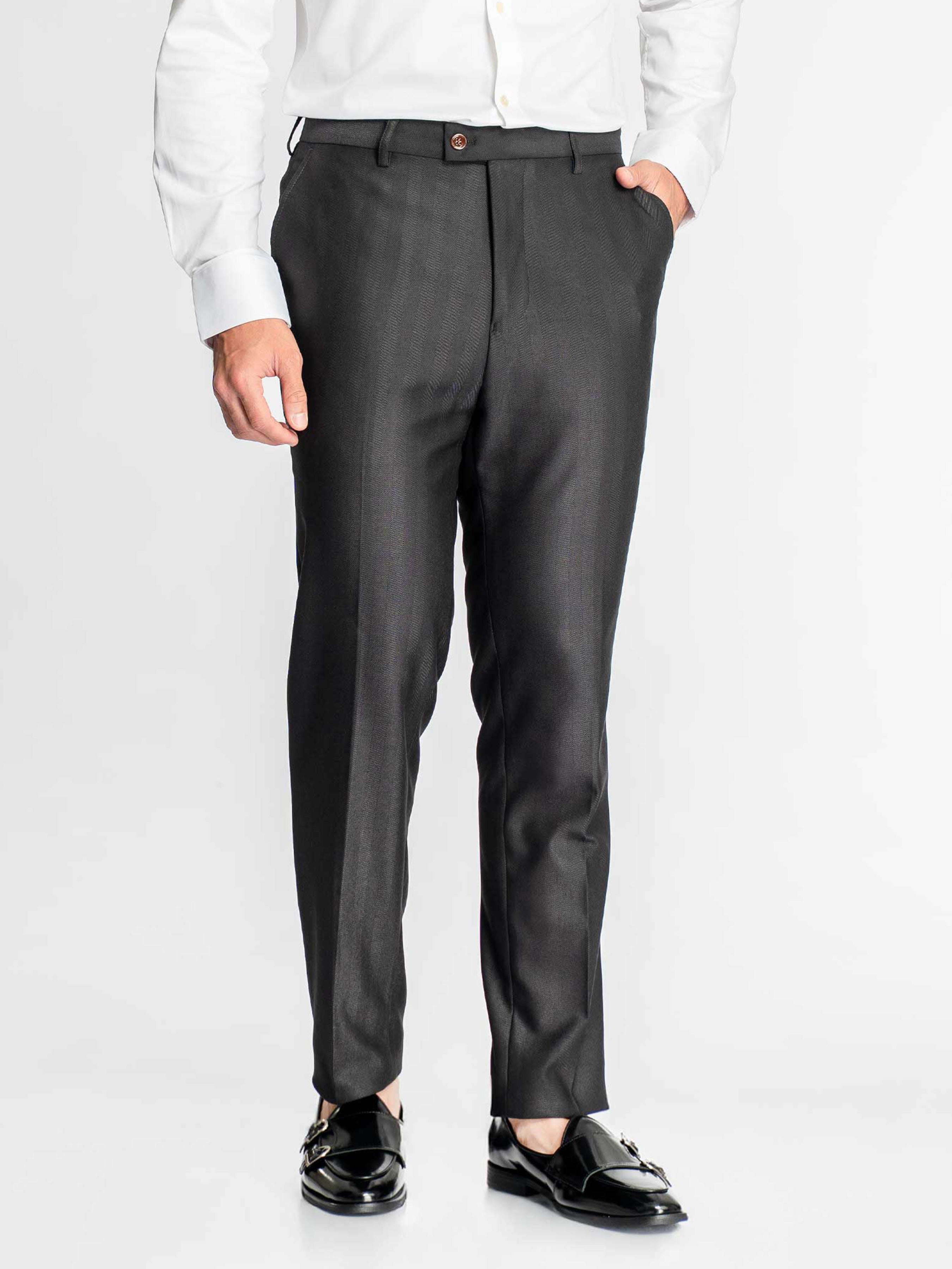 Trousers With Belt Loop - Grey Charcoal Shadow Stripe (Slim Straight)