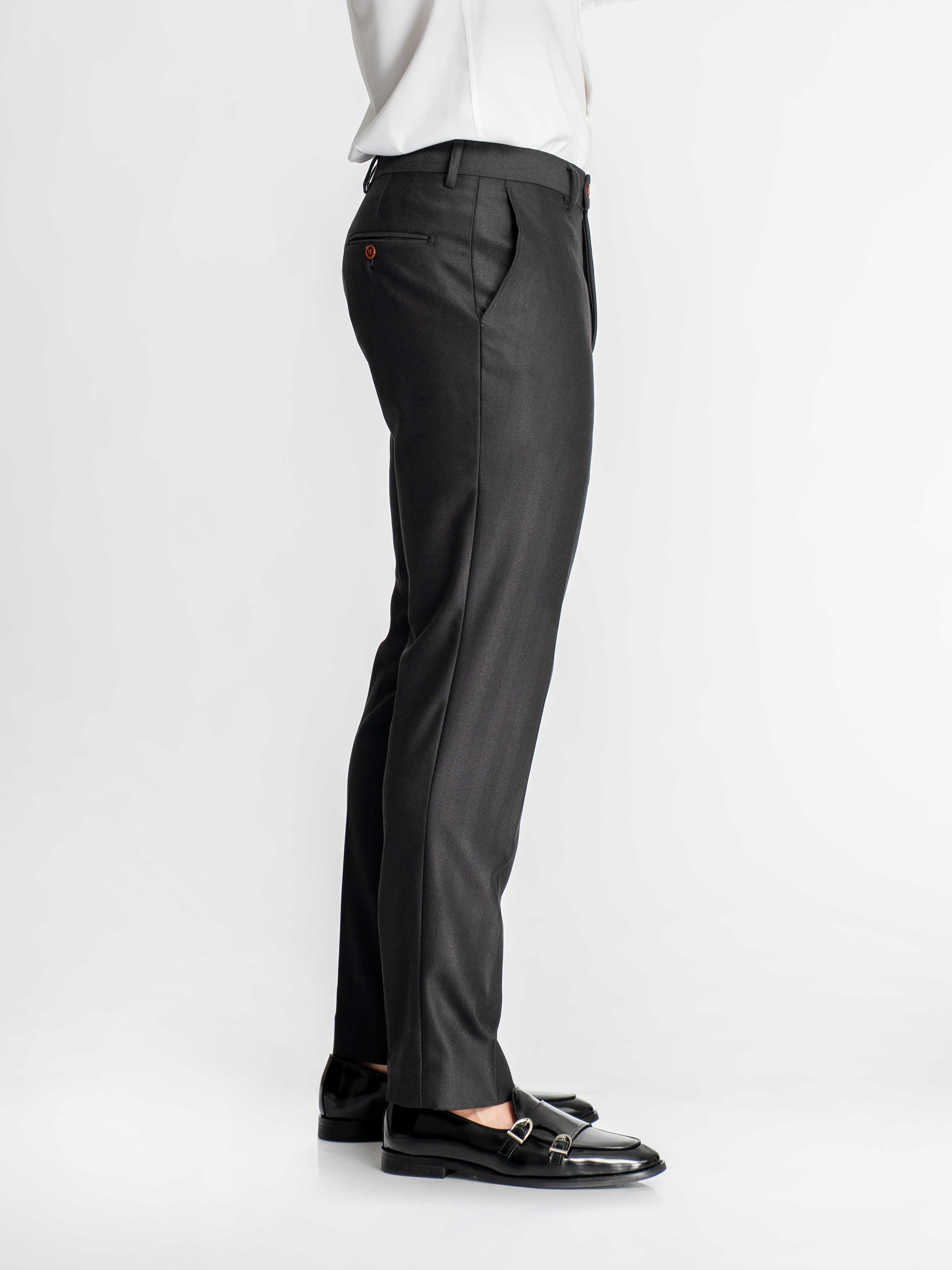 Trousers With Belt Loop - Grey Charcoal Shadow Stripe (Slim Straight)