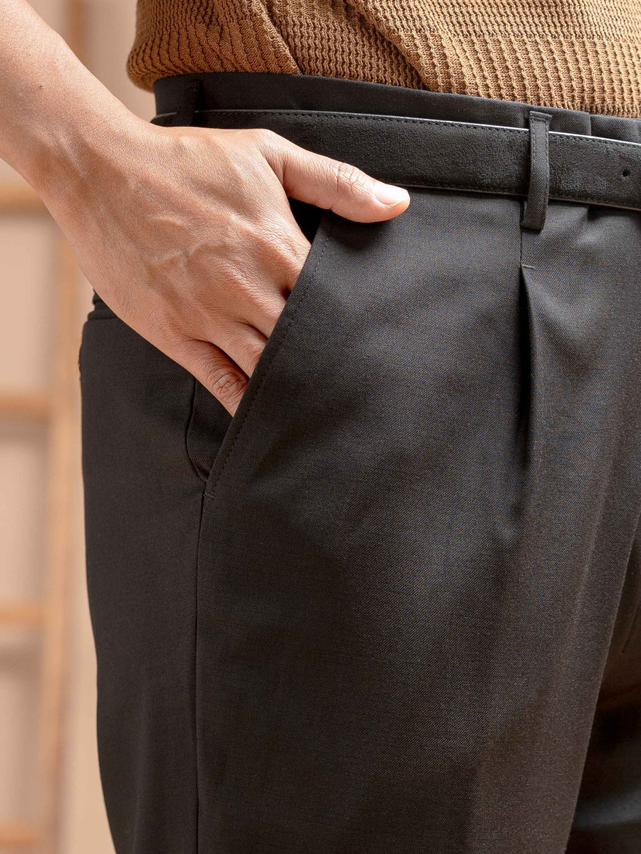 TrousersWithBeltLoopBlackWideFit5 - Zeve
