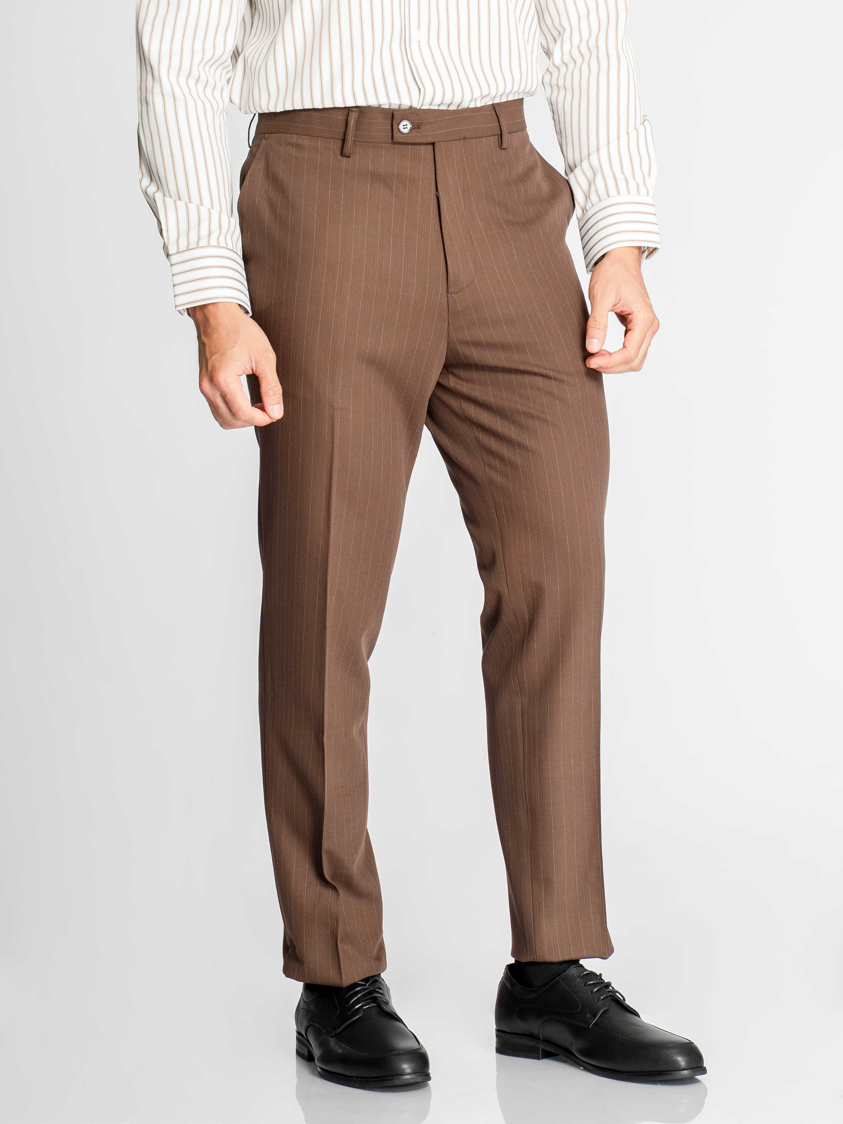 Trousers With Belt Loop - Dark Brown Pinstripe (Slim Straight)