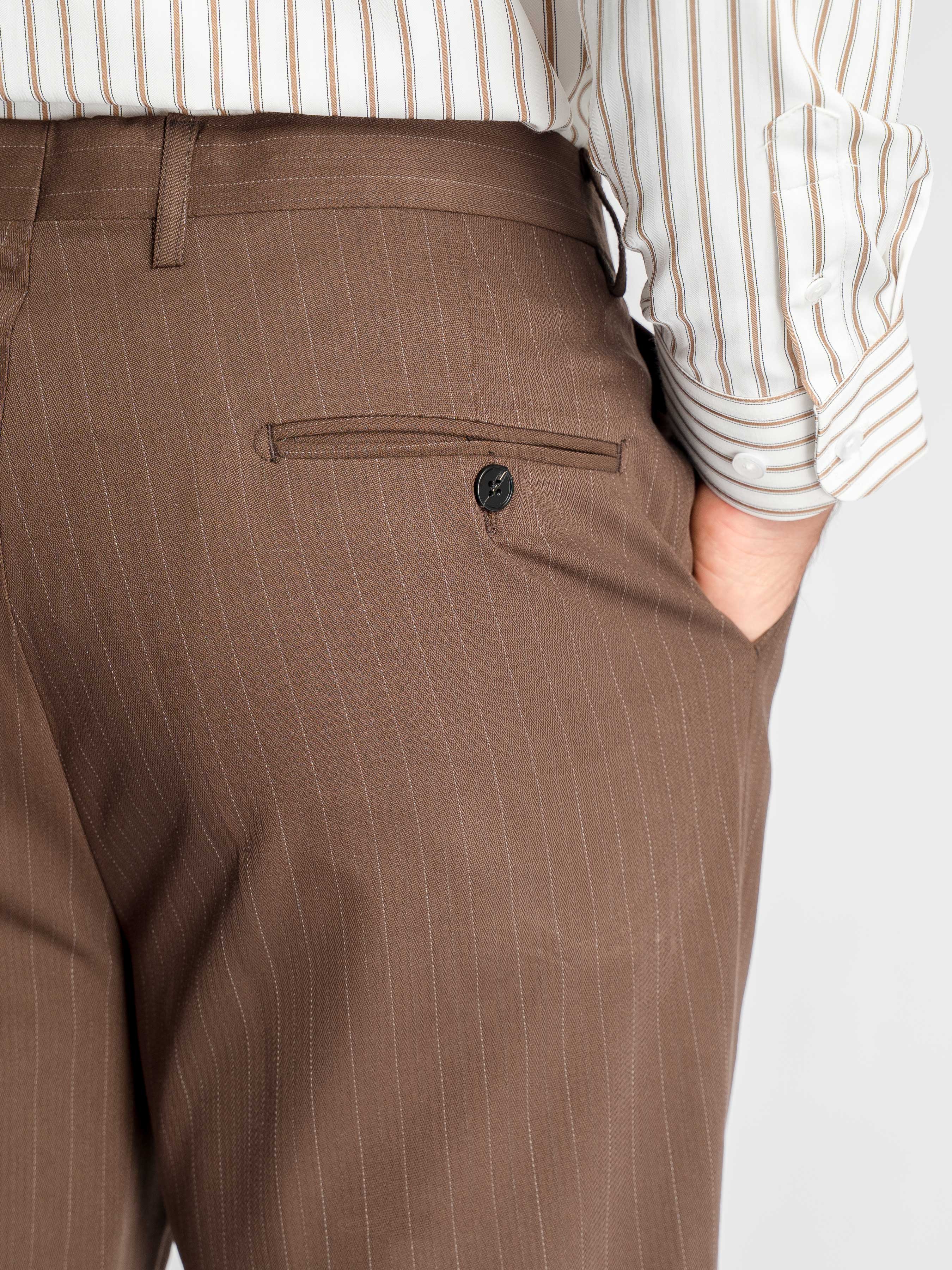Trousers With Belt Loop - Dark Brown Pinstripe (Slim Straight)