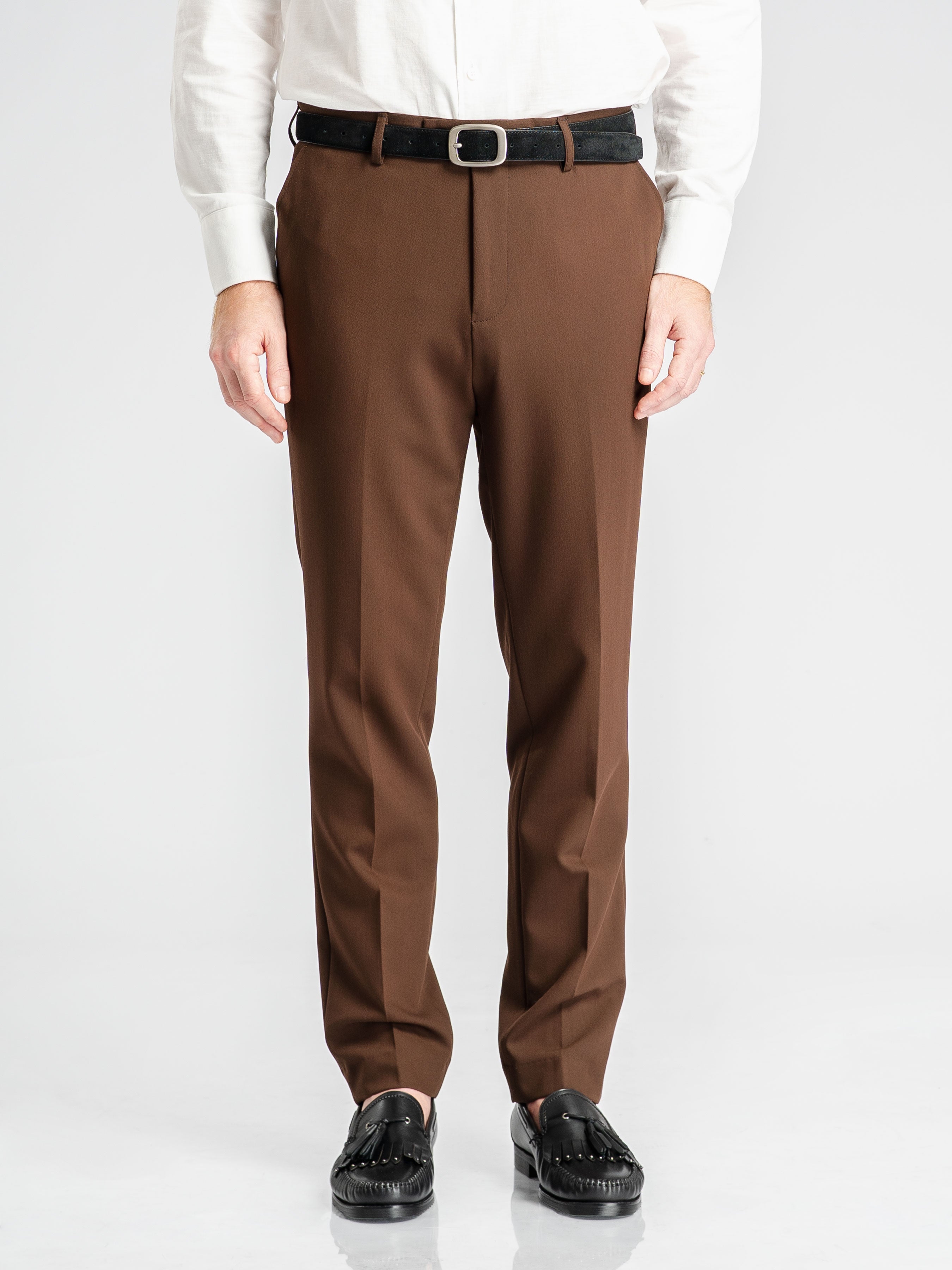 Trousers With Belt Loop - Dark Brown (Slim Straight)