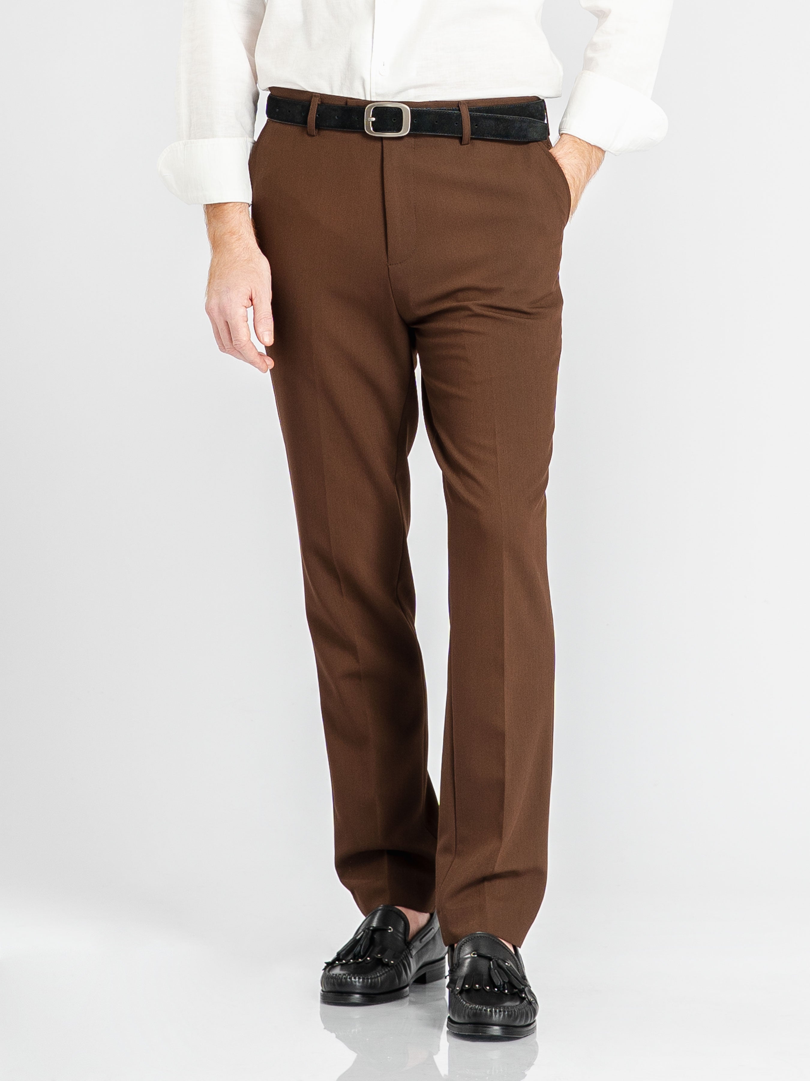 Trousers With Belt Loop - Dark Brown (Slim Straight)