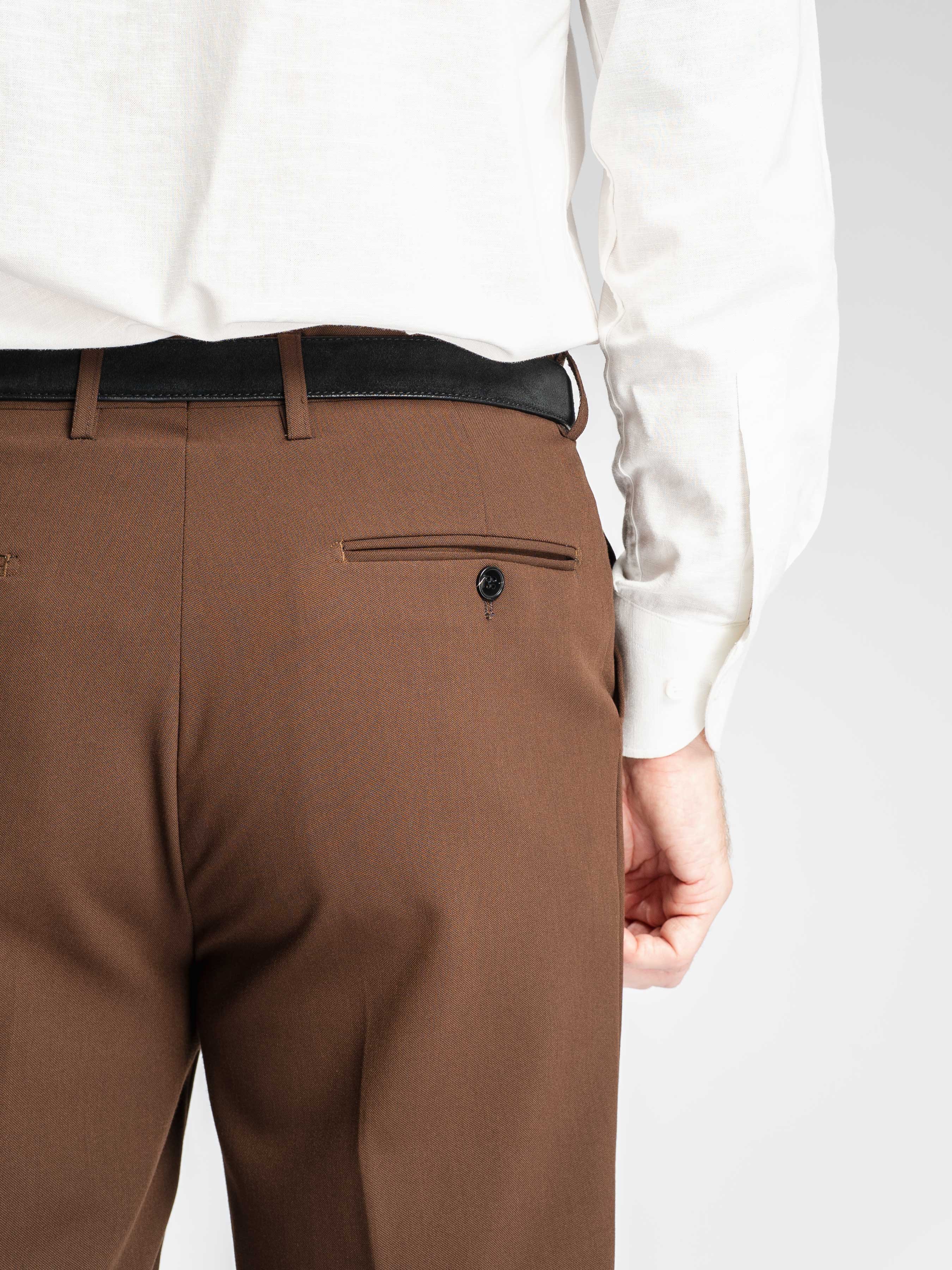 Trousers With Belt Loop - Dark Brown (Slim Straight)
