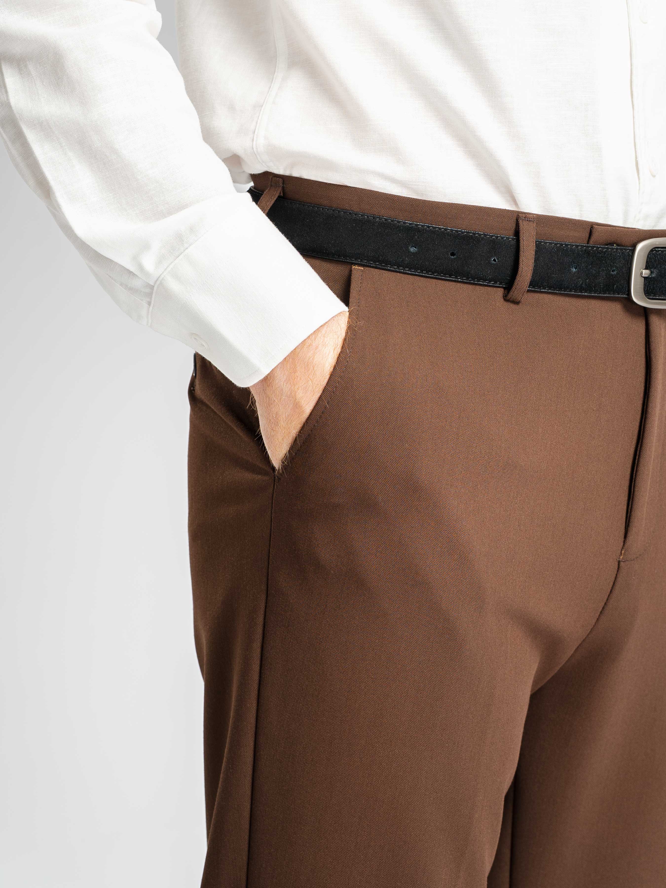 Trousers With Belt Loop - Dark Brown (Slim Straight)