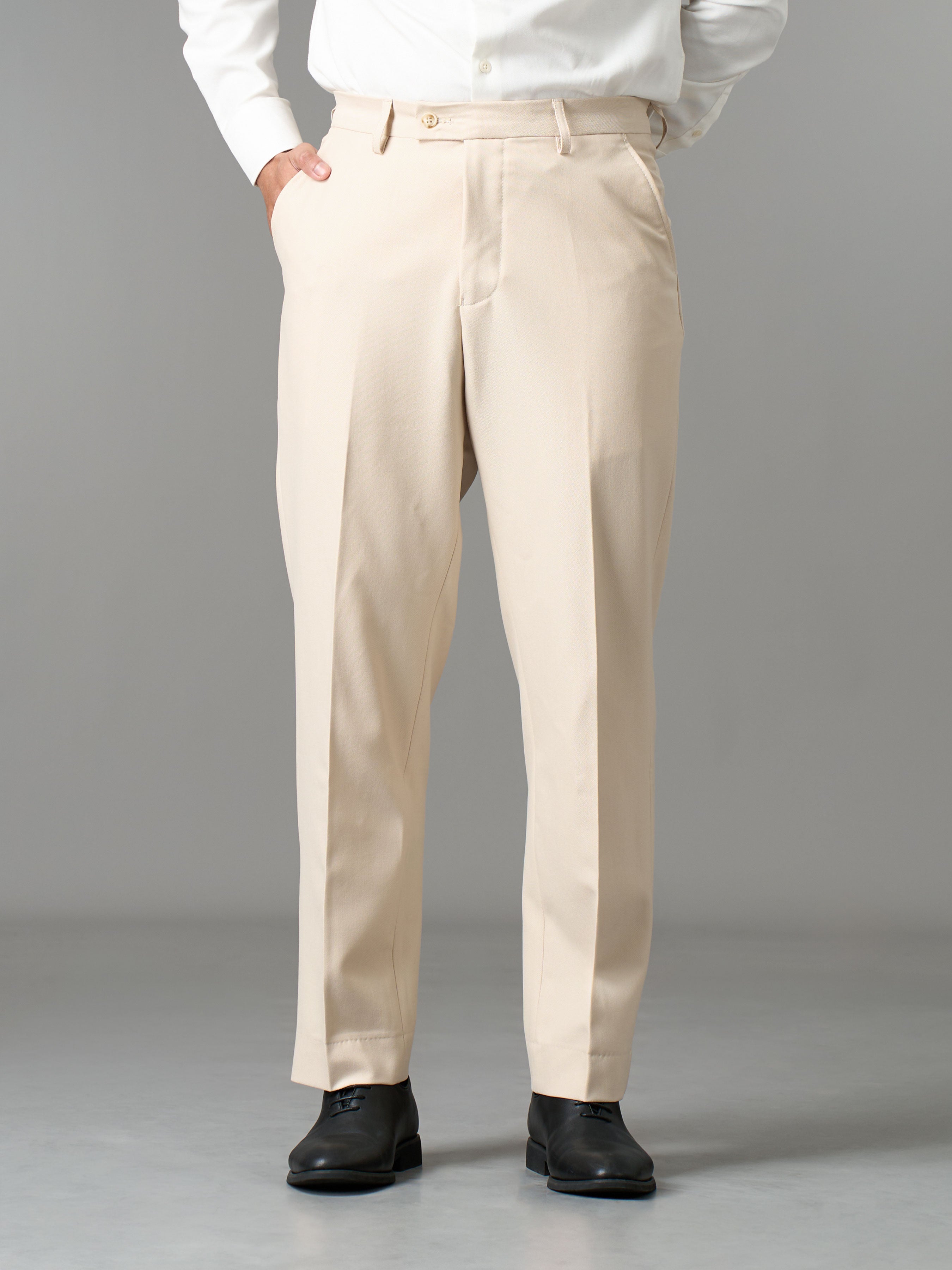 Trousers With Belt Loop - Ivory Beige (Regular Fit)