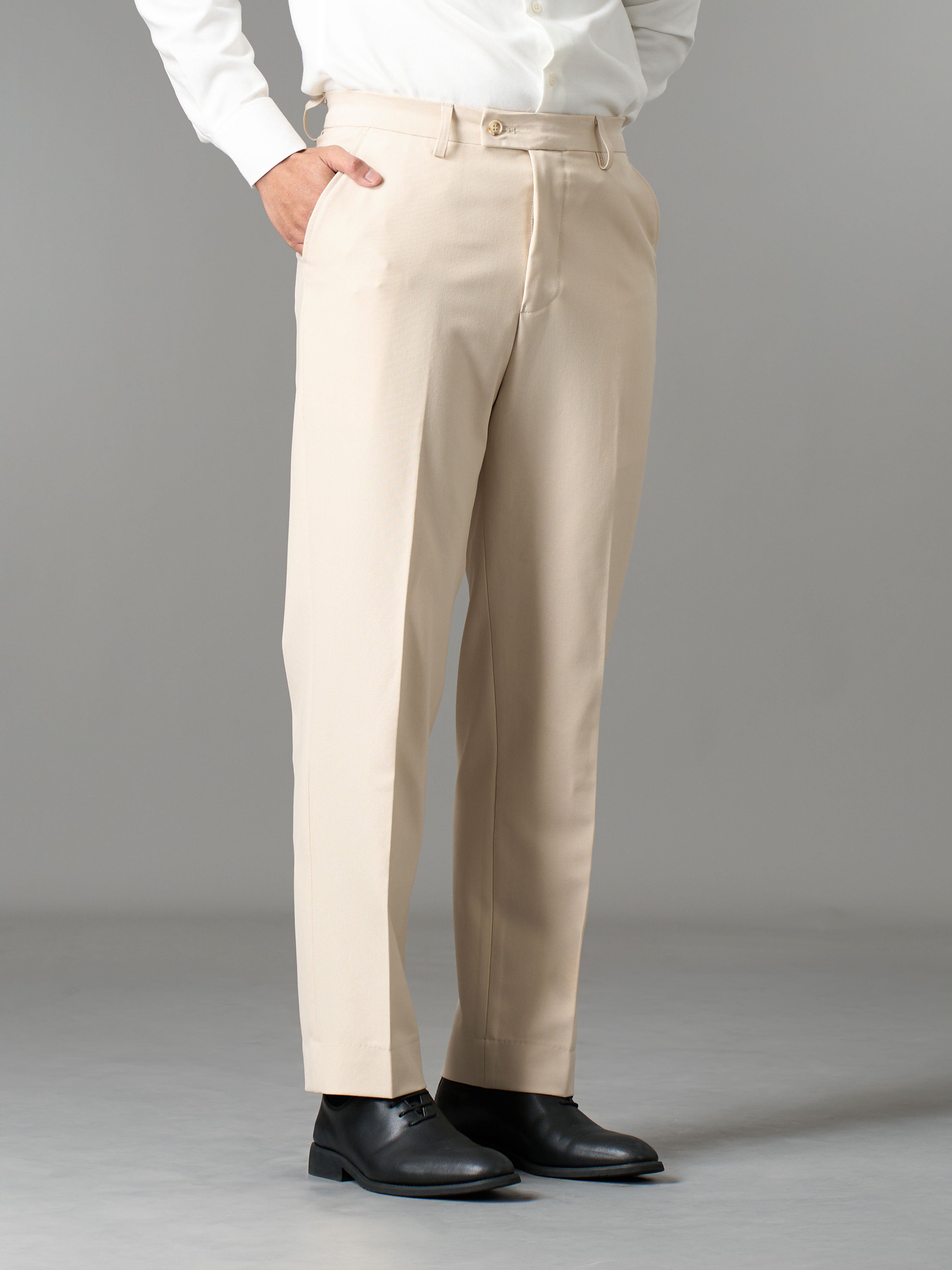 Trousers With Belt Loop - Ivory Beige (Regular Fit)