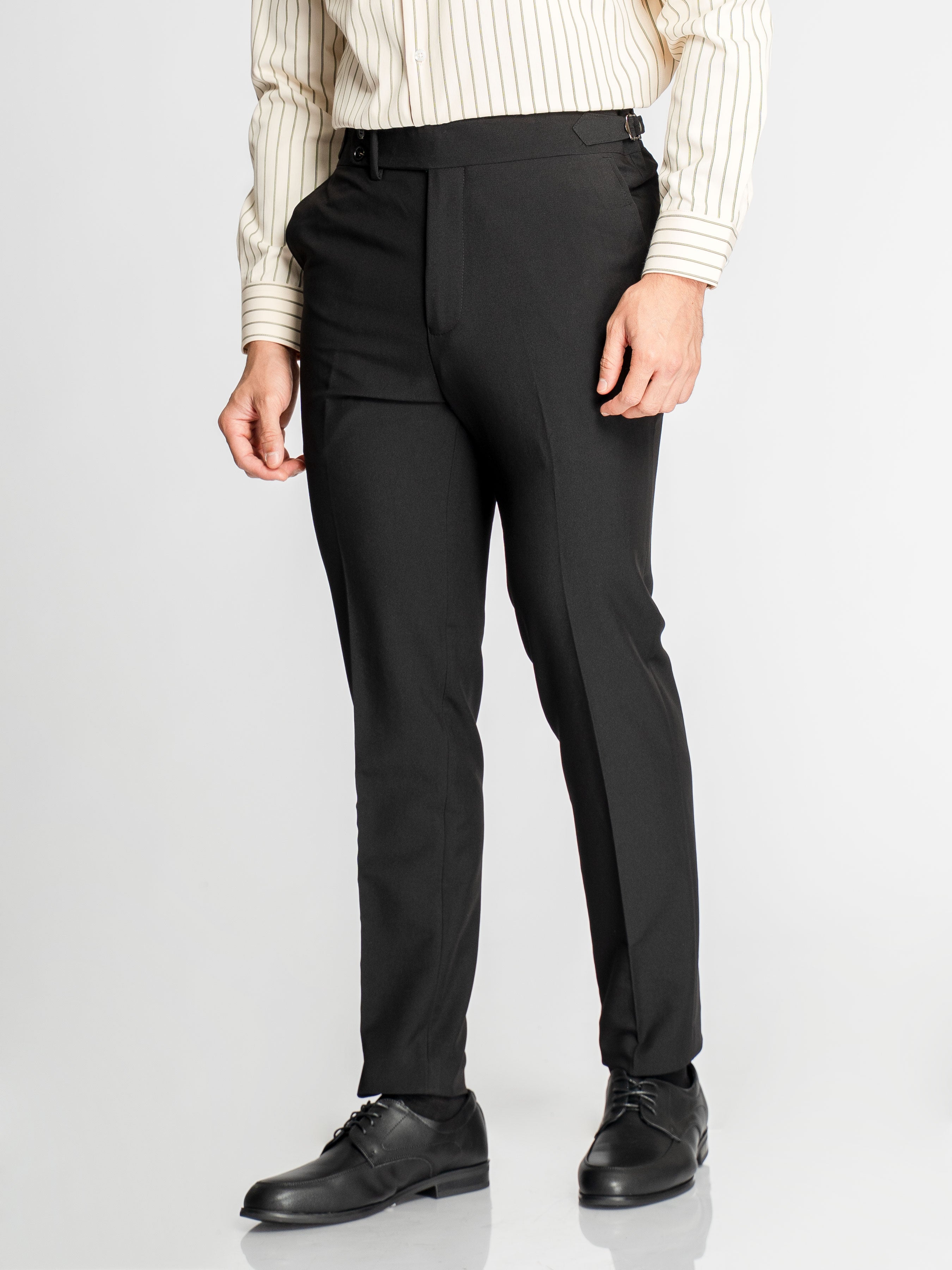 Trousers With Side Adjuster - Black (Slim Straight)