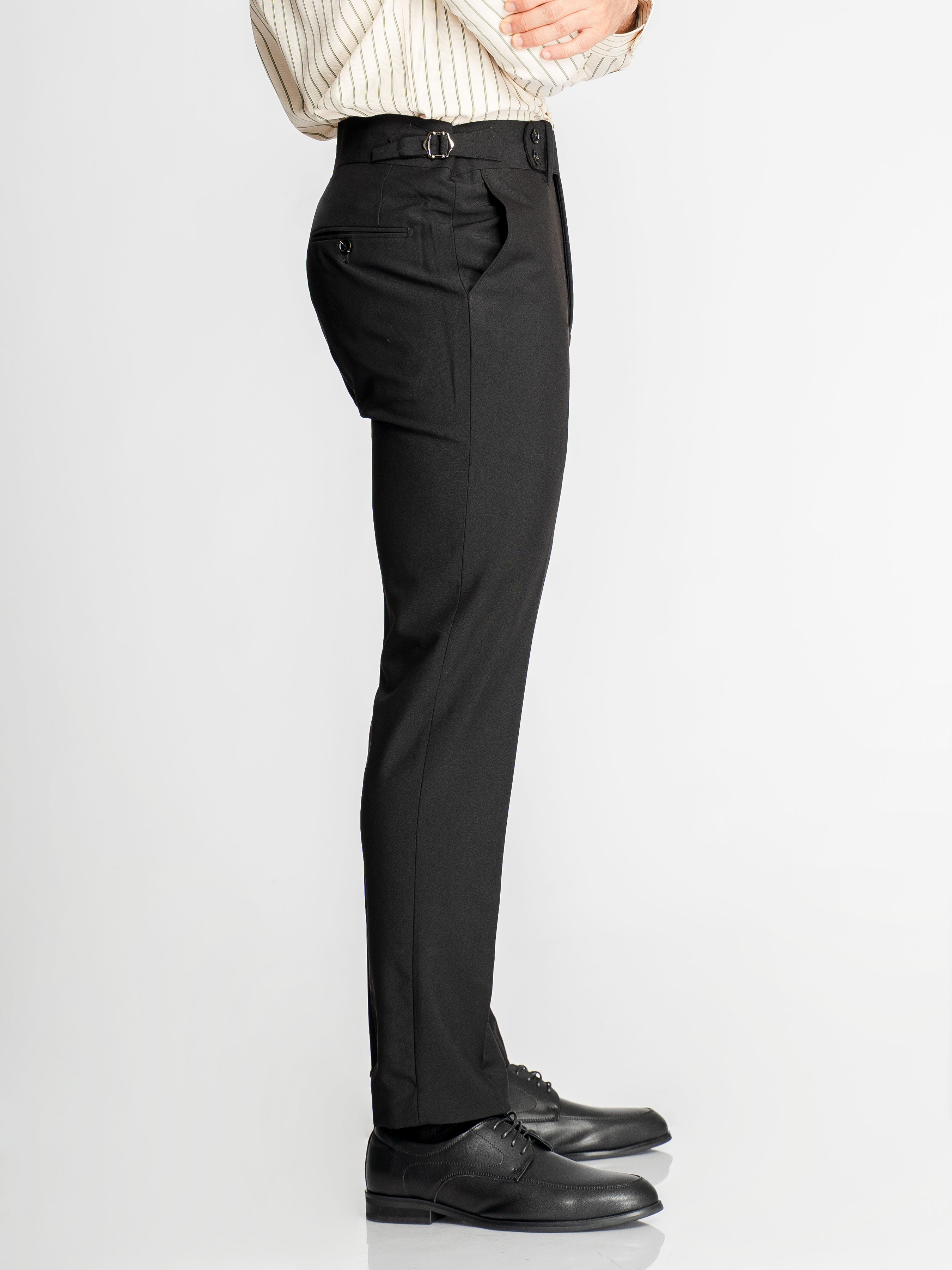 Trousers With Side Adjuster - Black (Slim Straight)