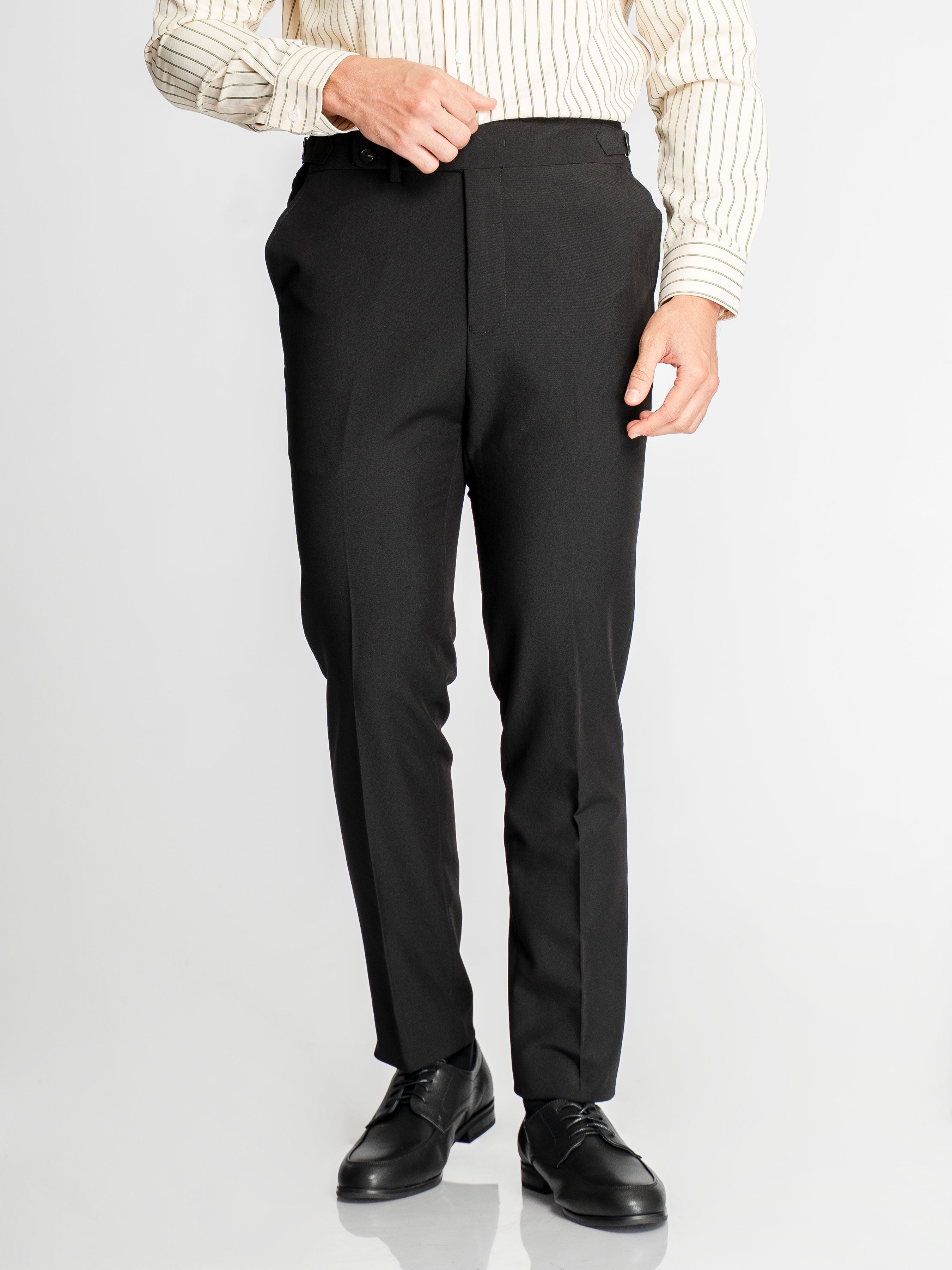 Trousers With Side Adjuster - Black (Slim Straight)