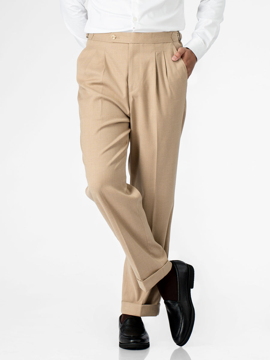 Trousers With Side Adjuster - Sand Beige (Regular Fit)