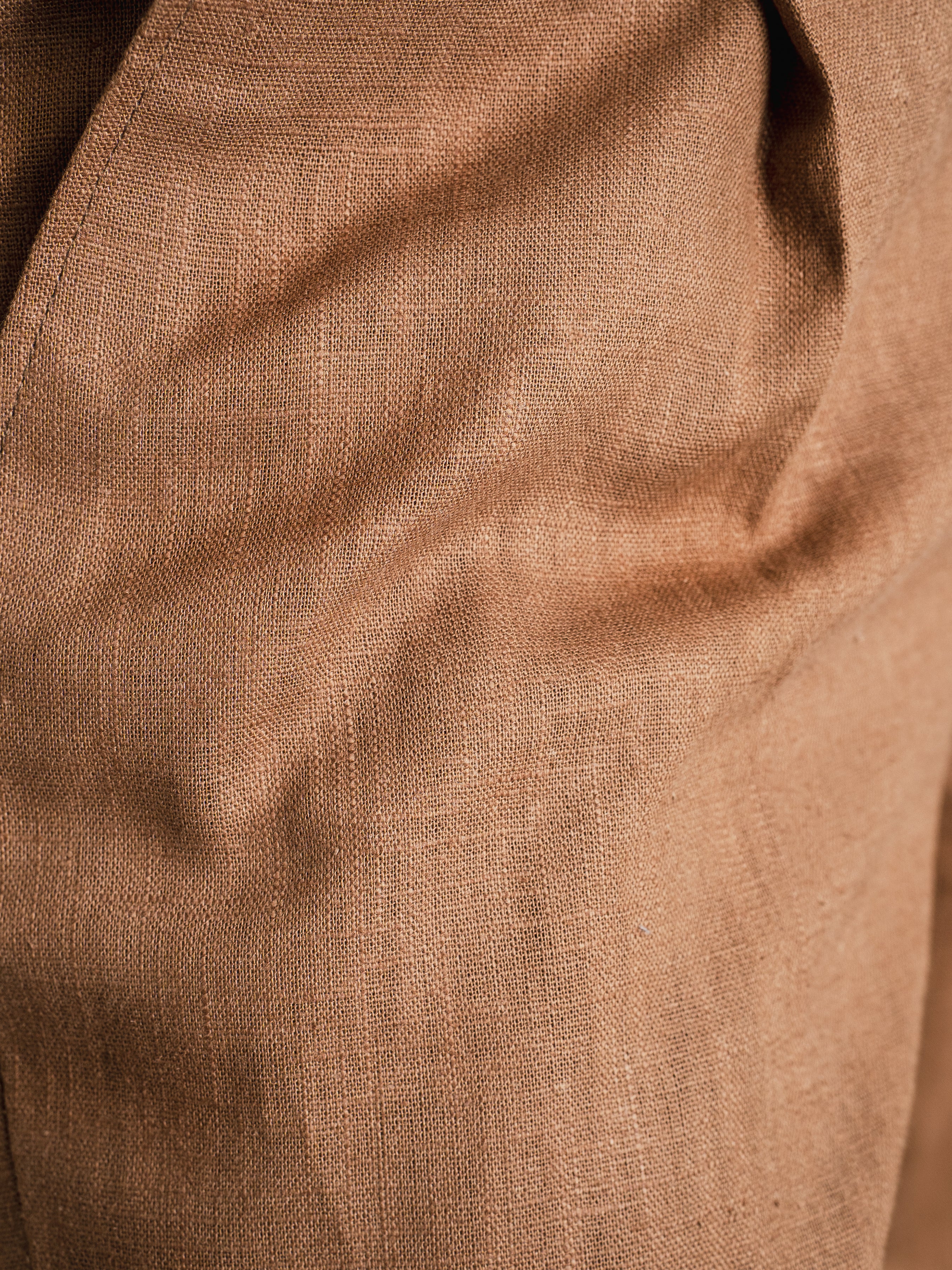Trousers With Side Adjusters -  Linen Olive Brown Plain (Wide Fit)