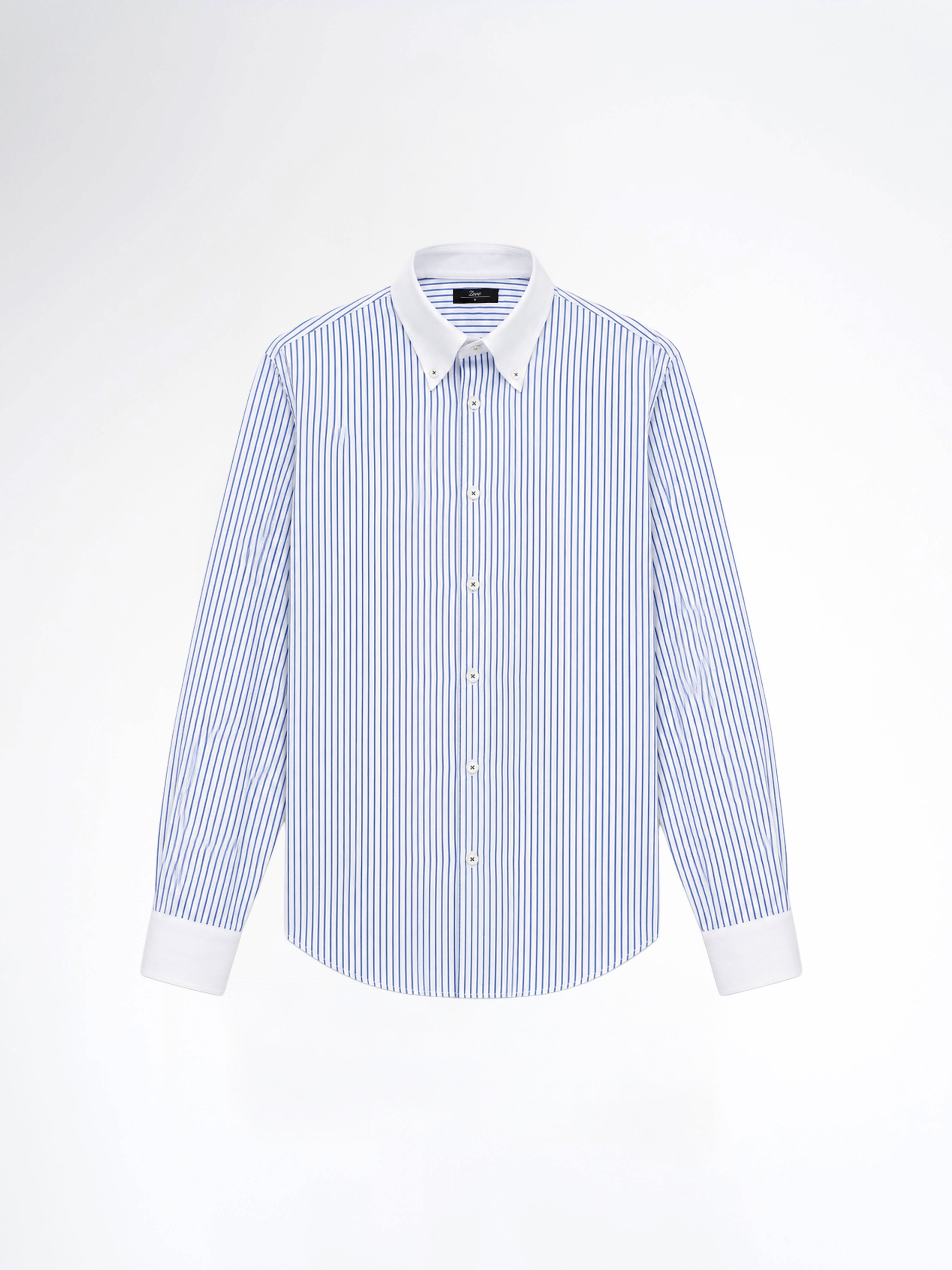 Two-Toned Shirt - White Blue Stripe (Button Down Collar)