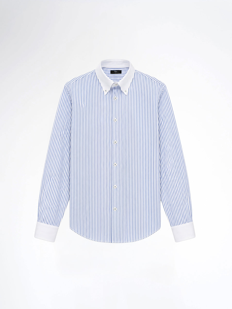 Two-Toned Shirt - White Blue Stripe (Button Down Collar)
