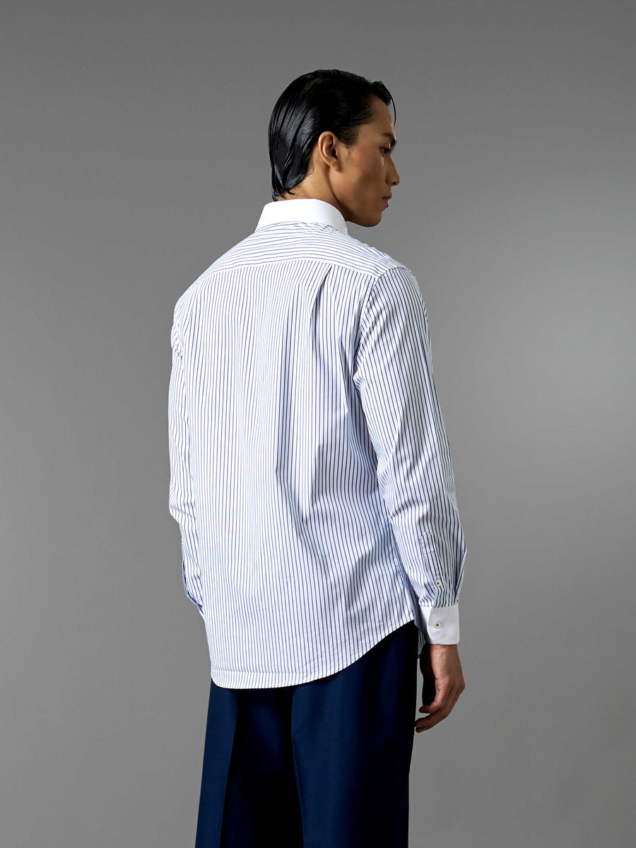 Two-Toned Shirt - White Blue Stripe (Button Down Collar)