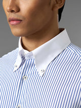 Two-Toned Shirt - White Blue Stripe (Button Down Collar)