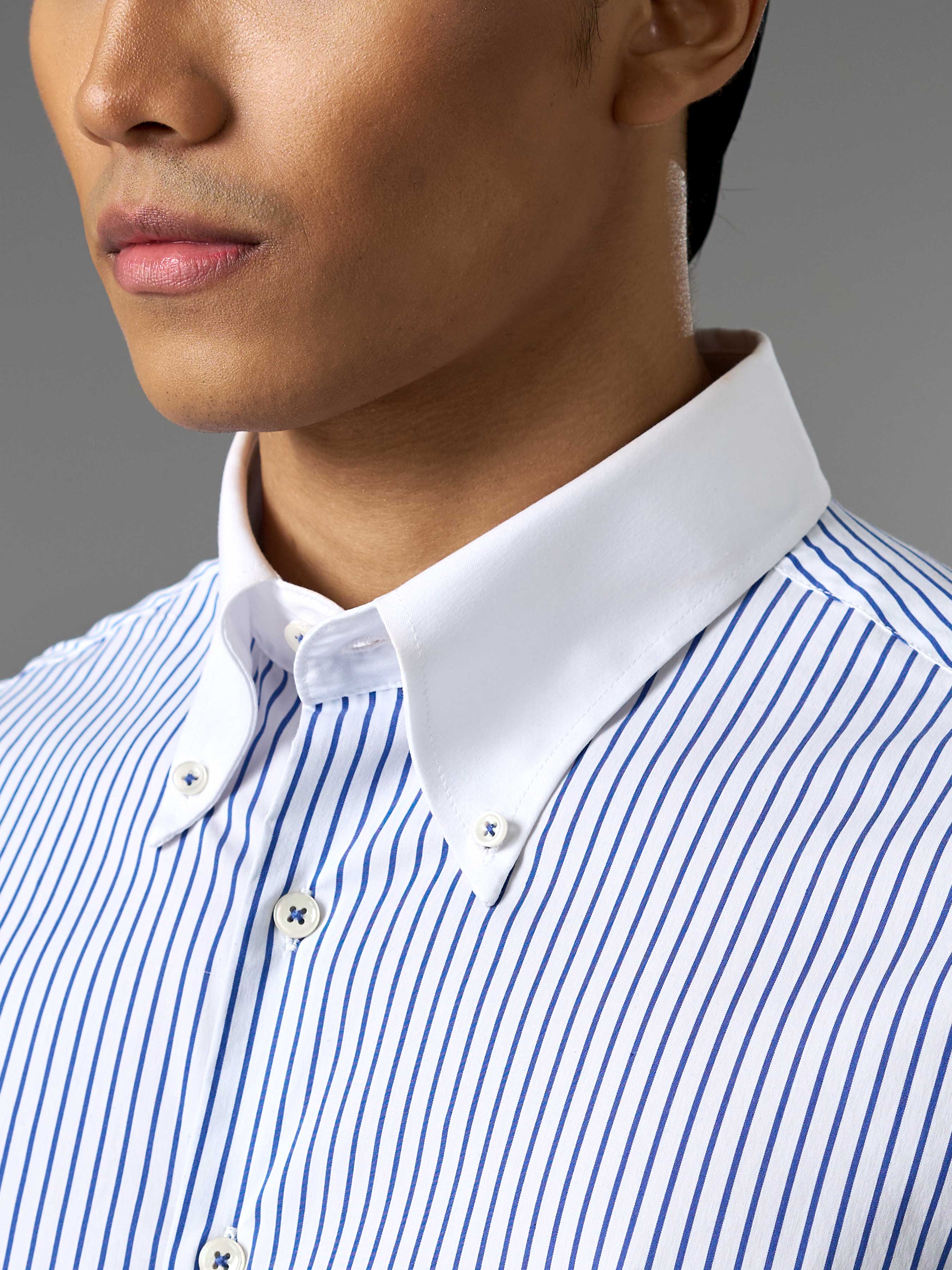 Two-Toned Shirt - White Blue Stripe (Button Down Collar)